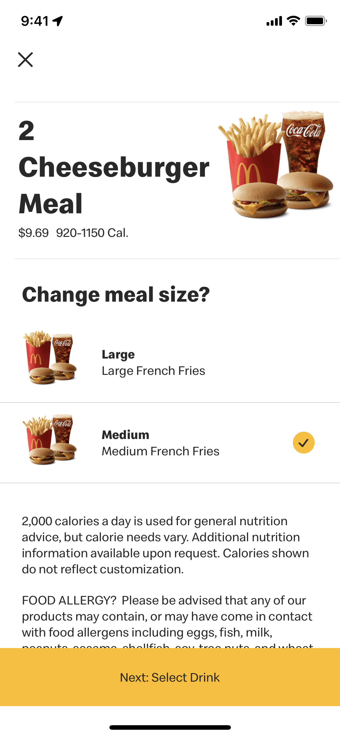 McDonald's iOS Food & Drink interface screenshot 1