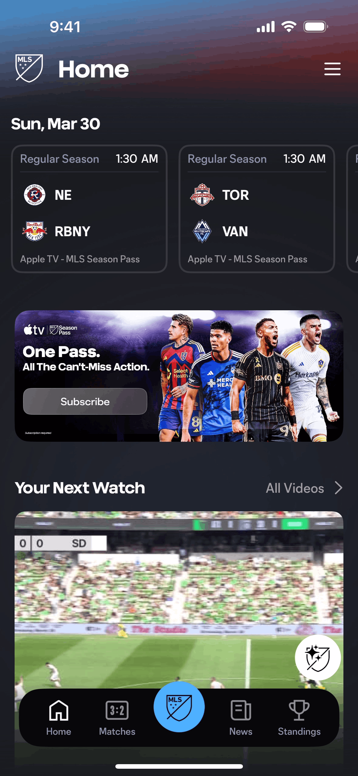 MLS iOS Sports interface screenshot 1