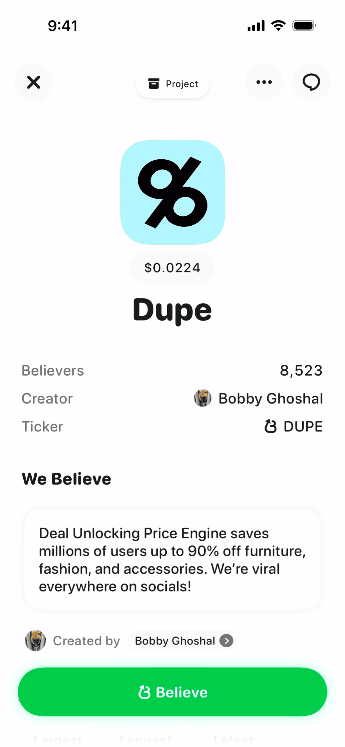 Believe iOS Finance interface screenshot 6