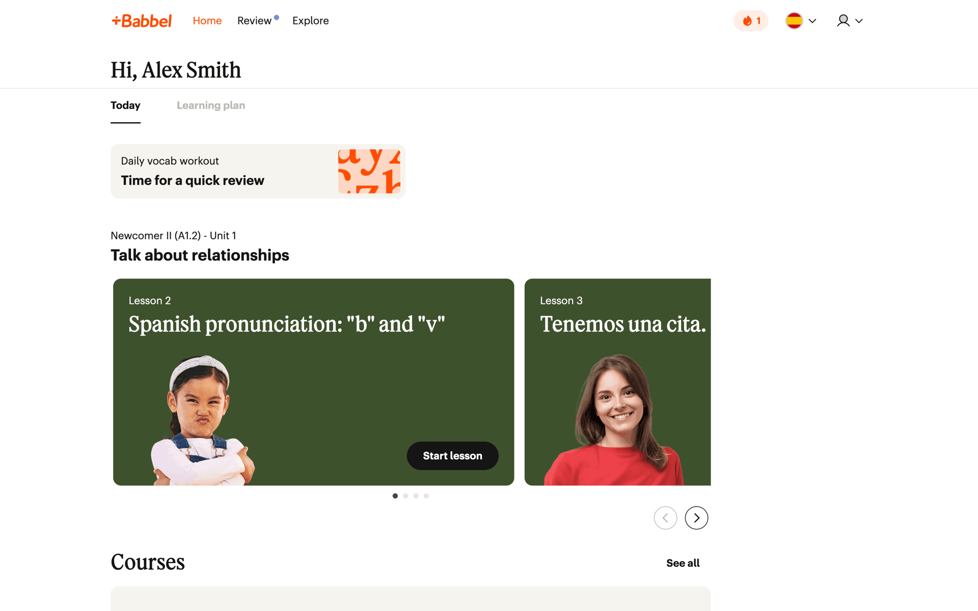 Babbel Web Education interface screenshot 1