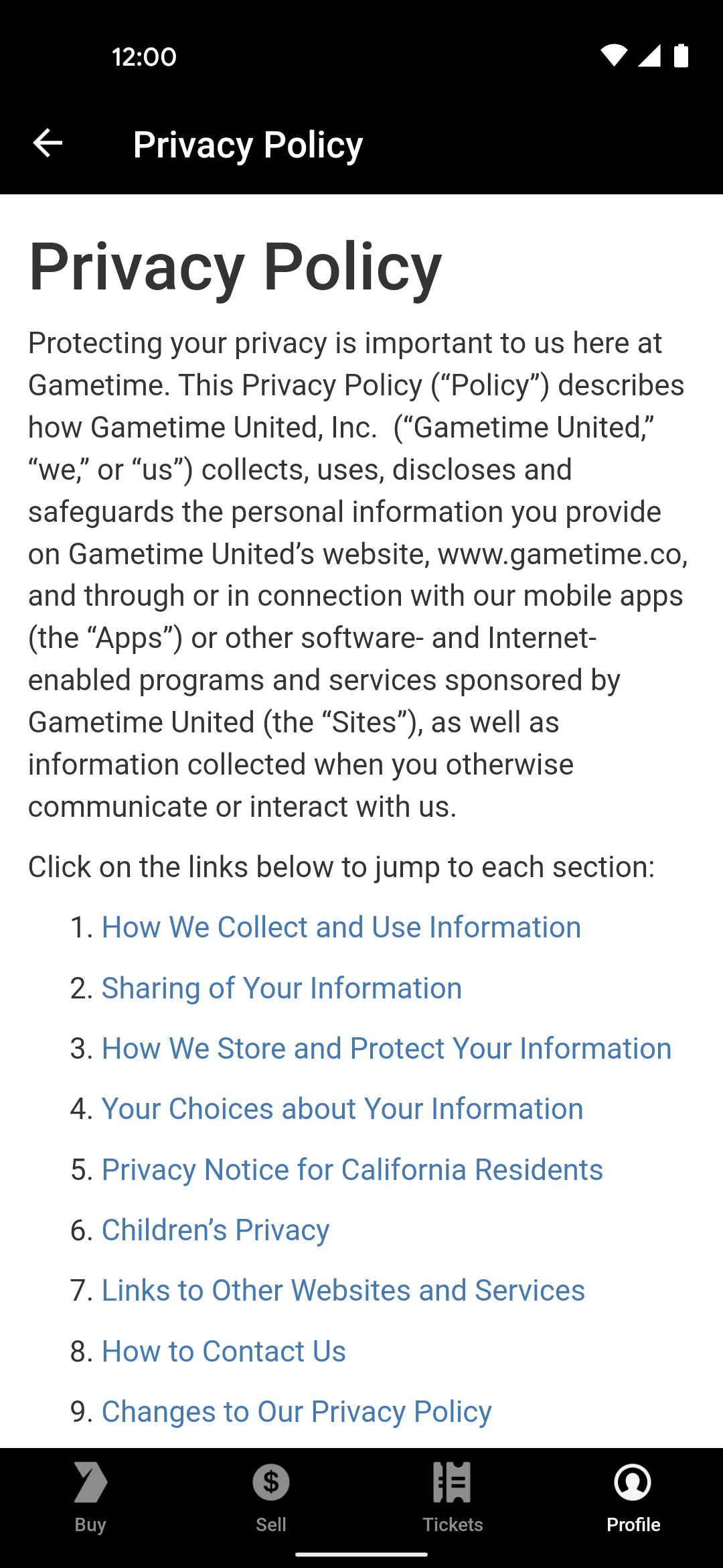 Gametime Android Entertainment interface screenshot 8
