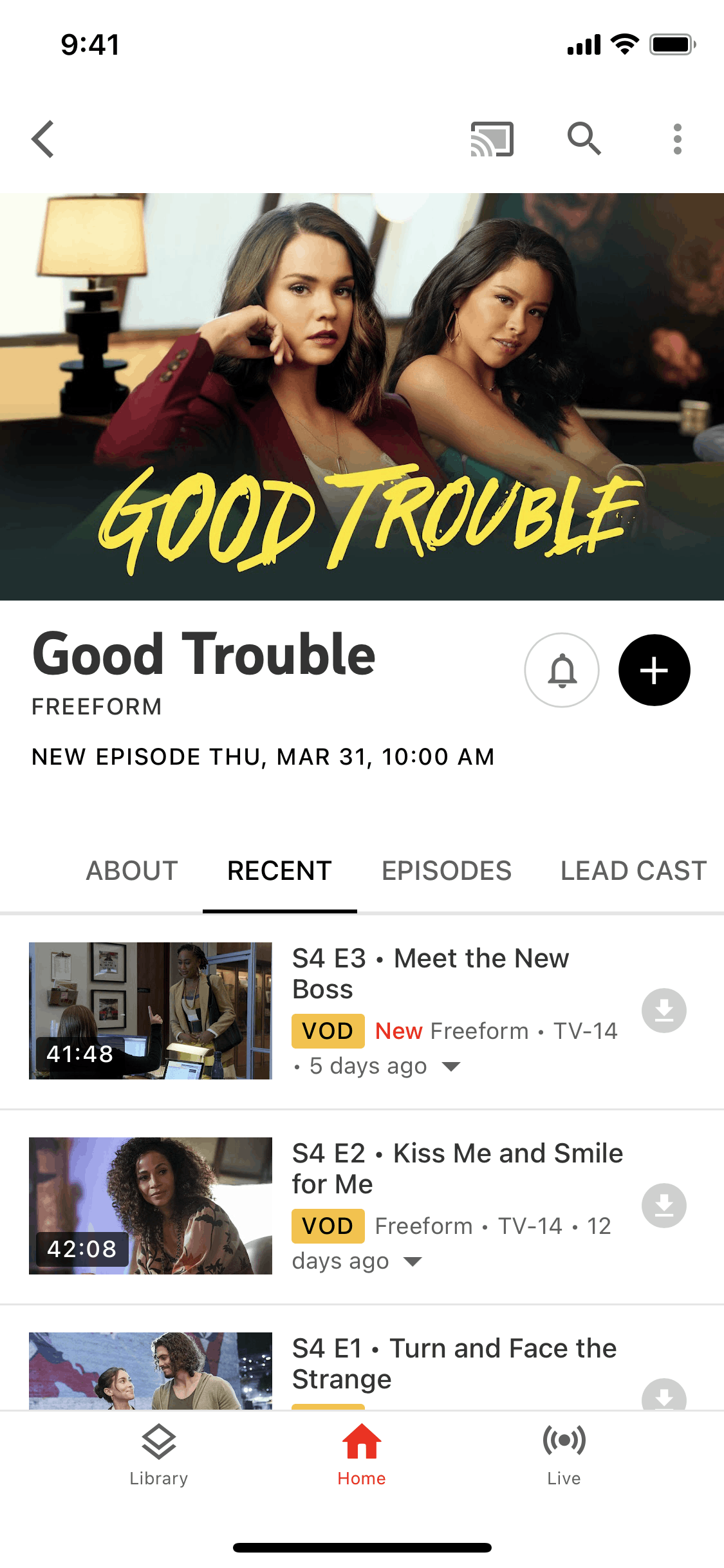 Show detail on YouTube TV (ios) screen 2