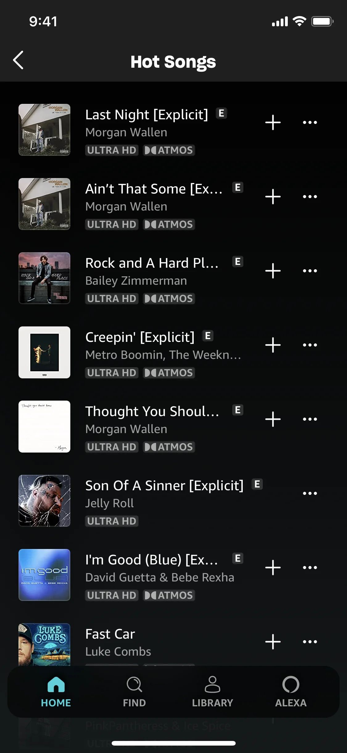 Browse a song collection on Amazon Music (ios) screen 2