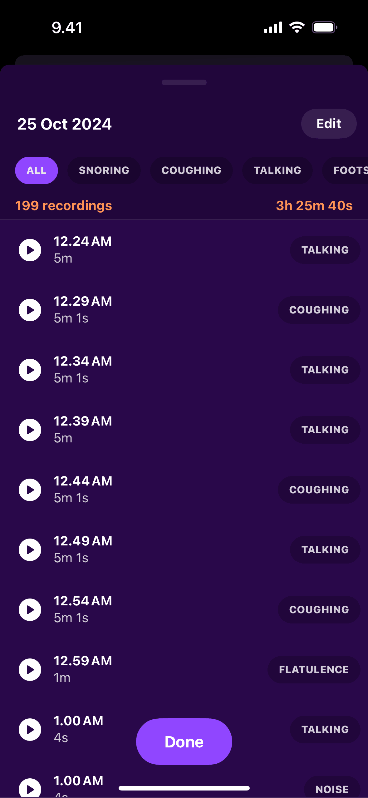 Pillow iOS Health & Fitness interface screenshot 1