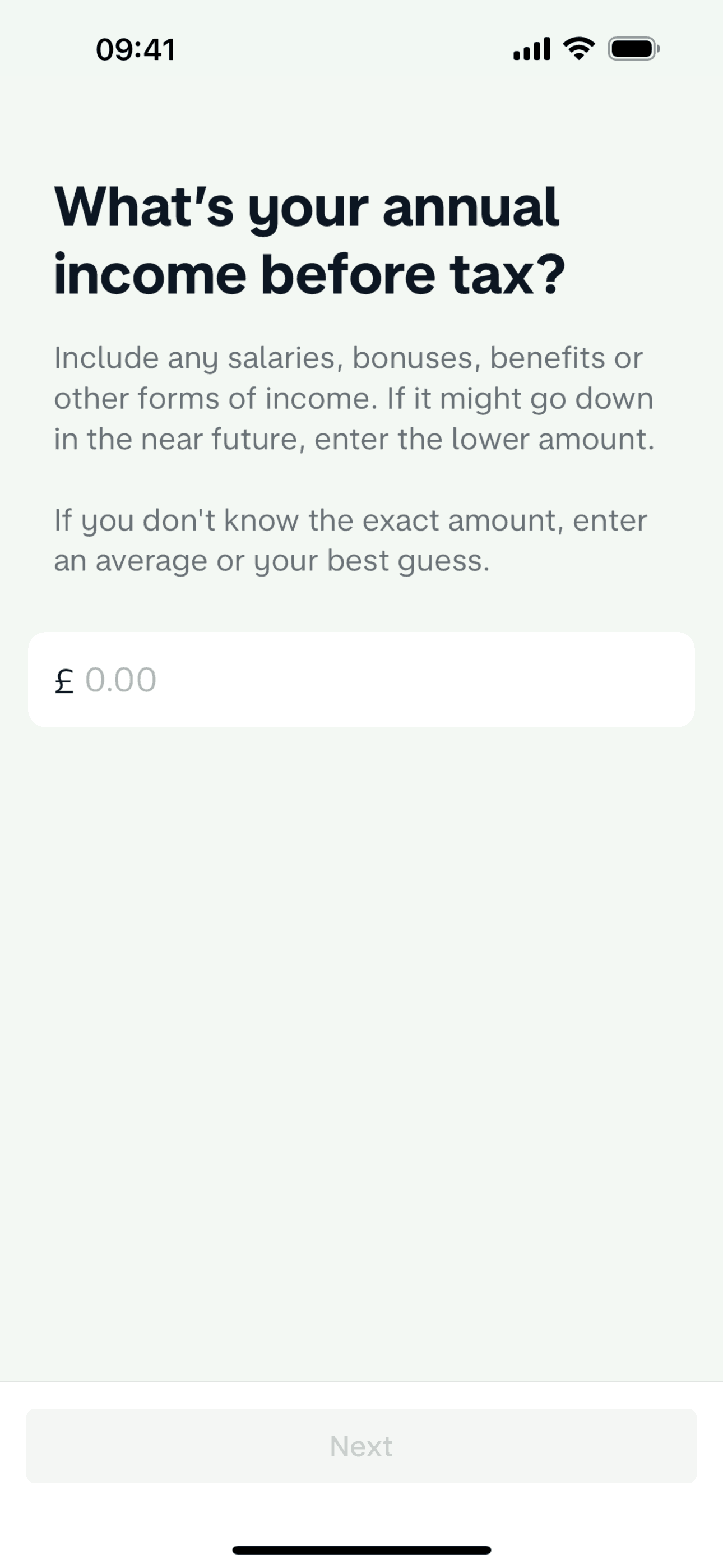 Setting up an account (Your finances) on Monzo (ios) screen 2