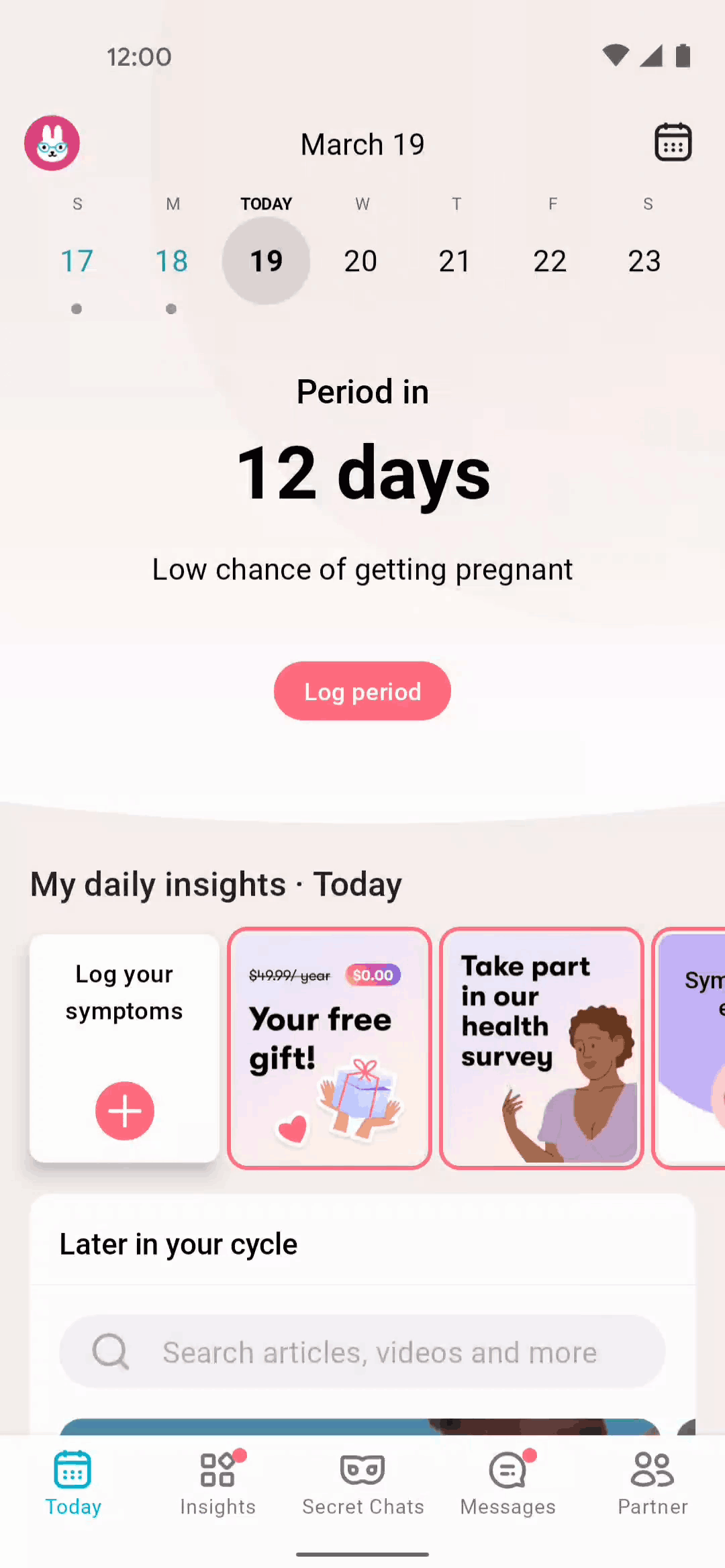 Flo Android Health & Fitness interface screenshot 3