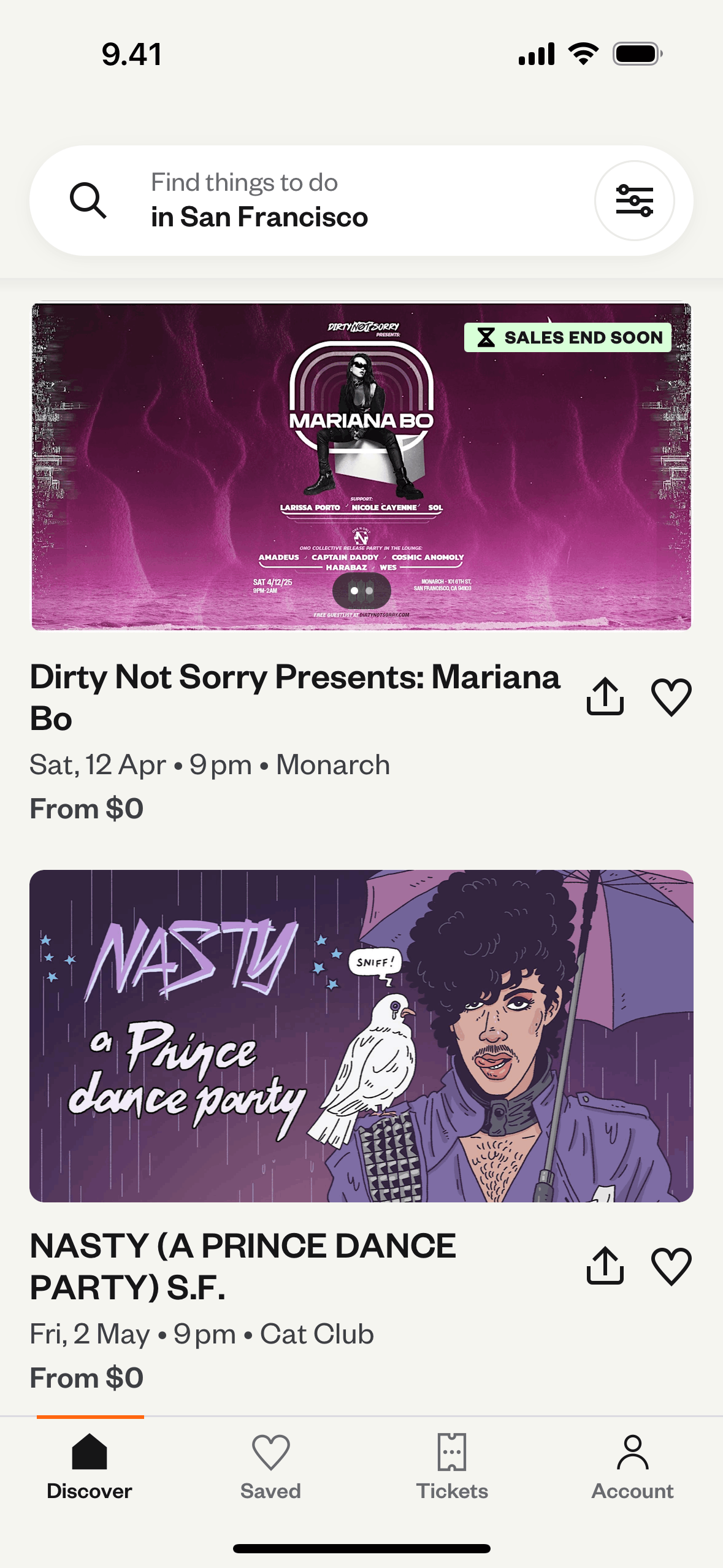 Eventbrite iOS Entertainment interface screenshot 1