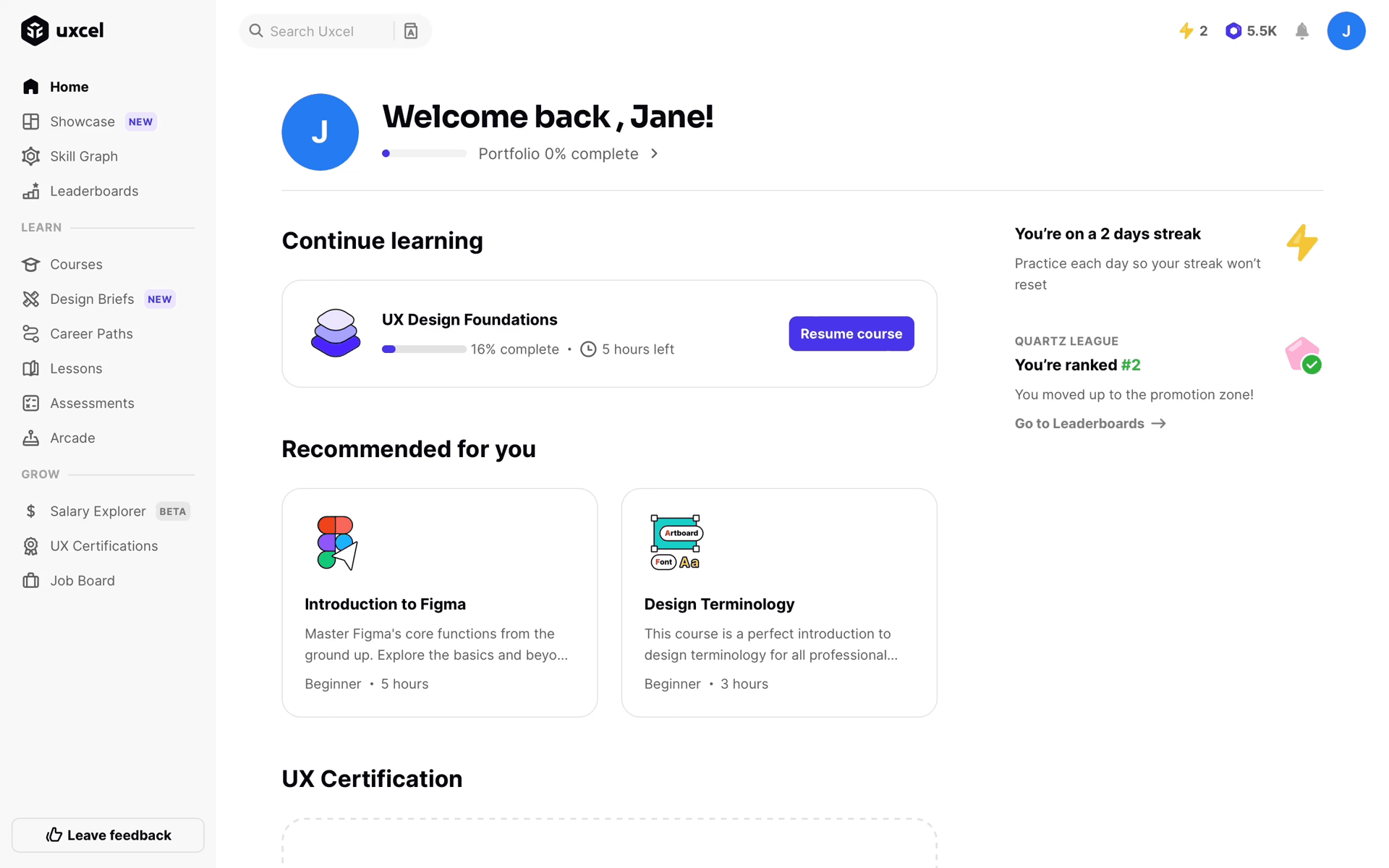Uxcel Web Education interface screenshot 2