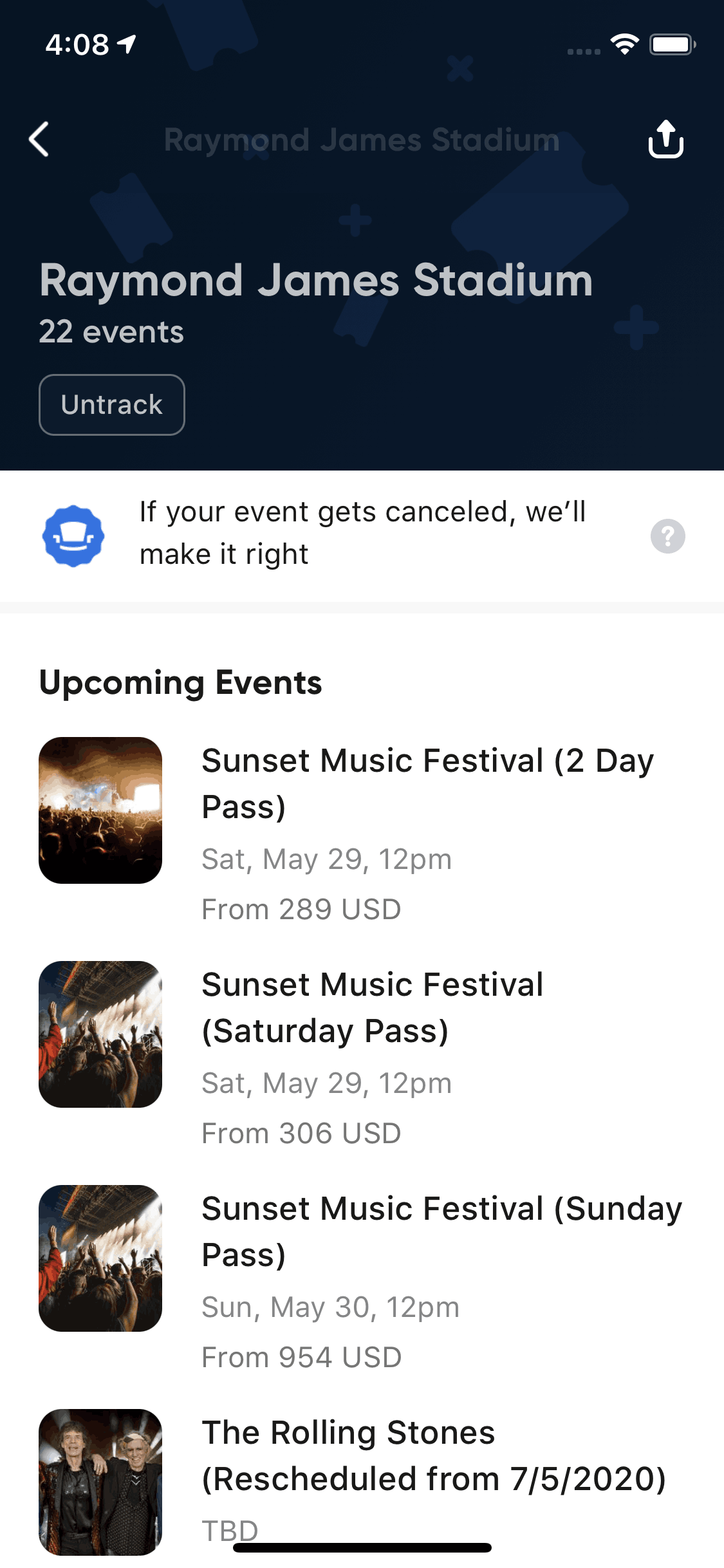 SeatGeek iOS Entertainment interface screenshot 1