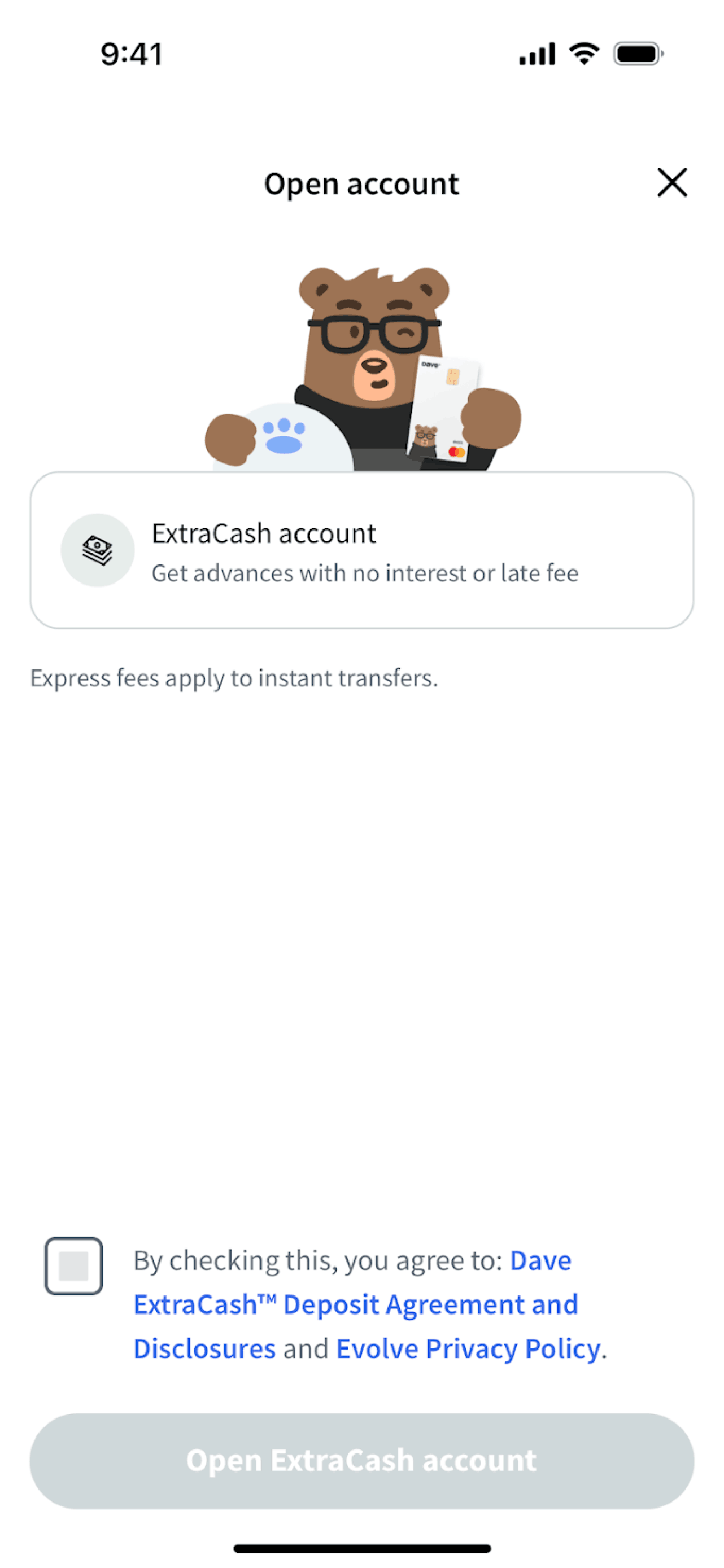 Dave iOS Finance interface screenshot 8