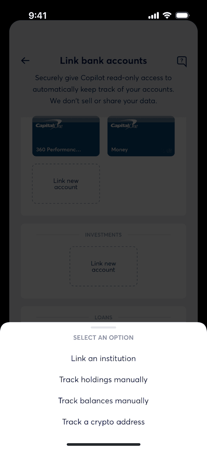 Copilot iOS Finance interface screenshot 23