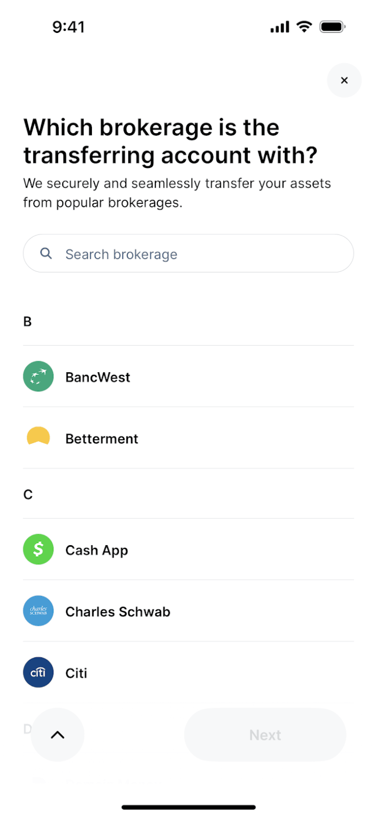 Public iOS app screen