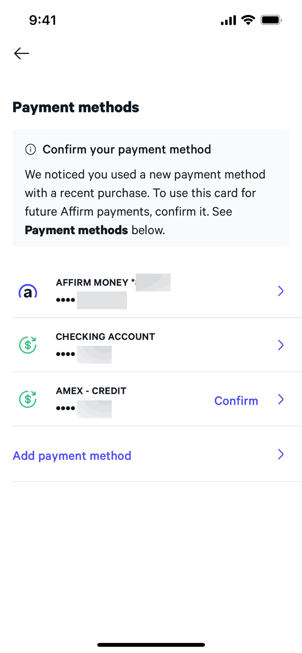 Affirm iOS Finance interface screenshot 19