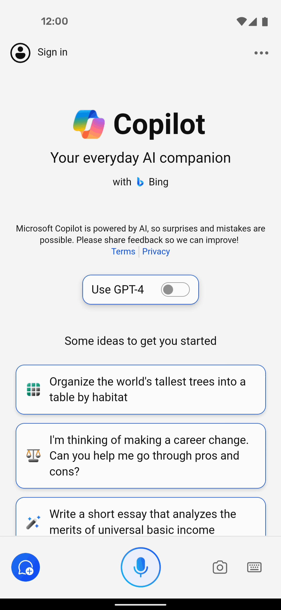 Microsoft Copilot Android AI interface screenshot 2