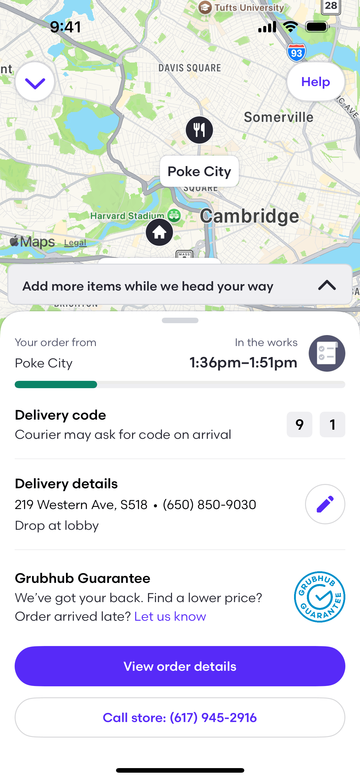 View delivery status on Grubhub (ios) screen 2