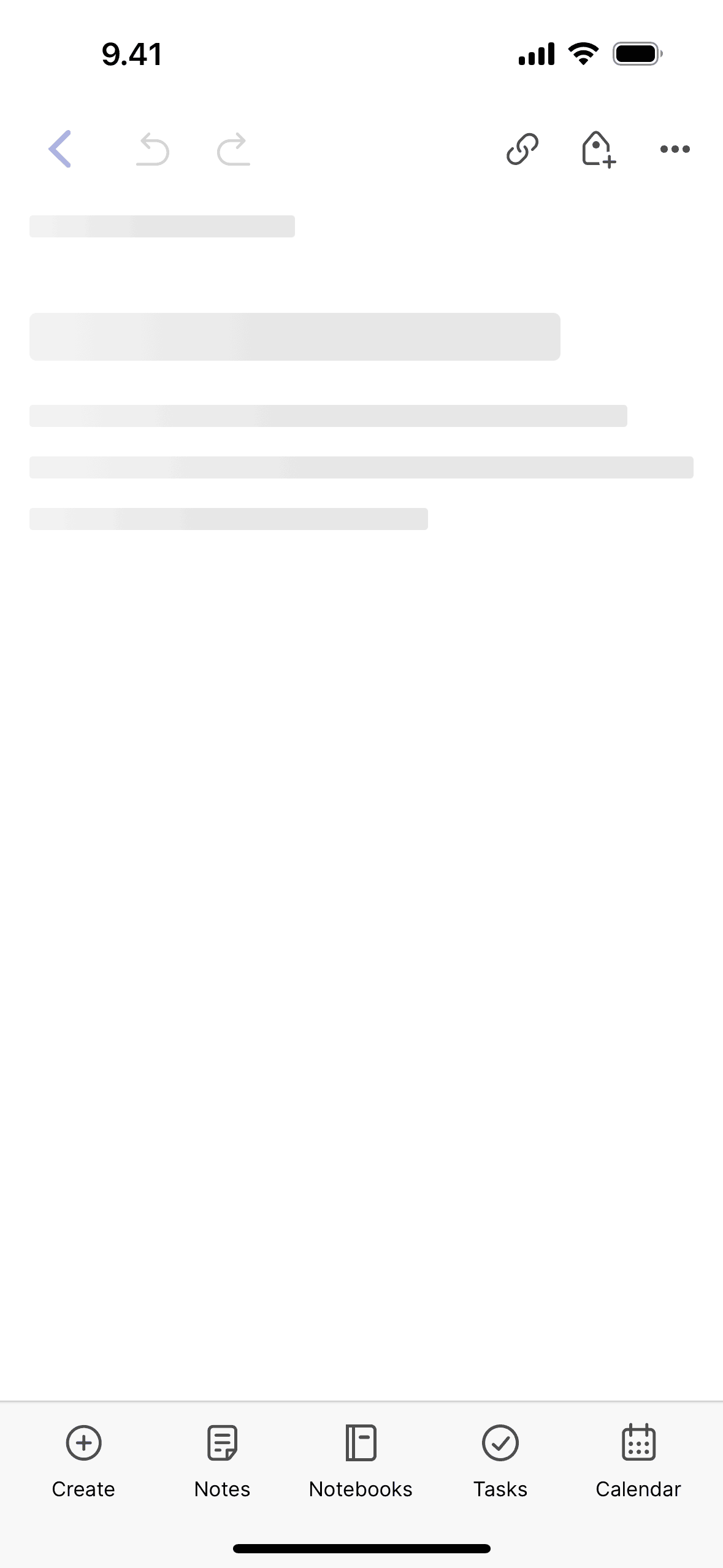Creating a new note on Evernote (ios) screen 2