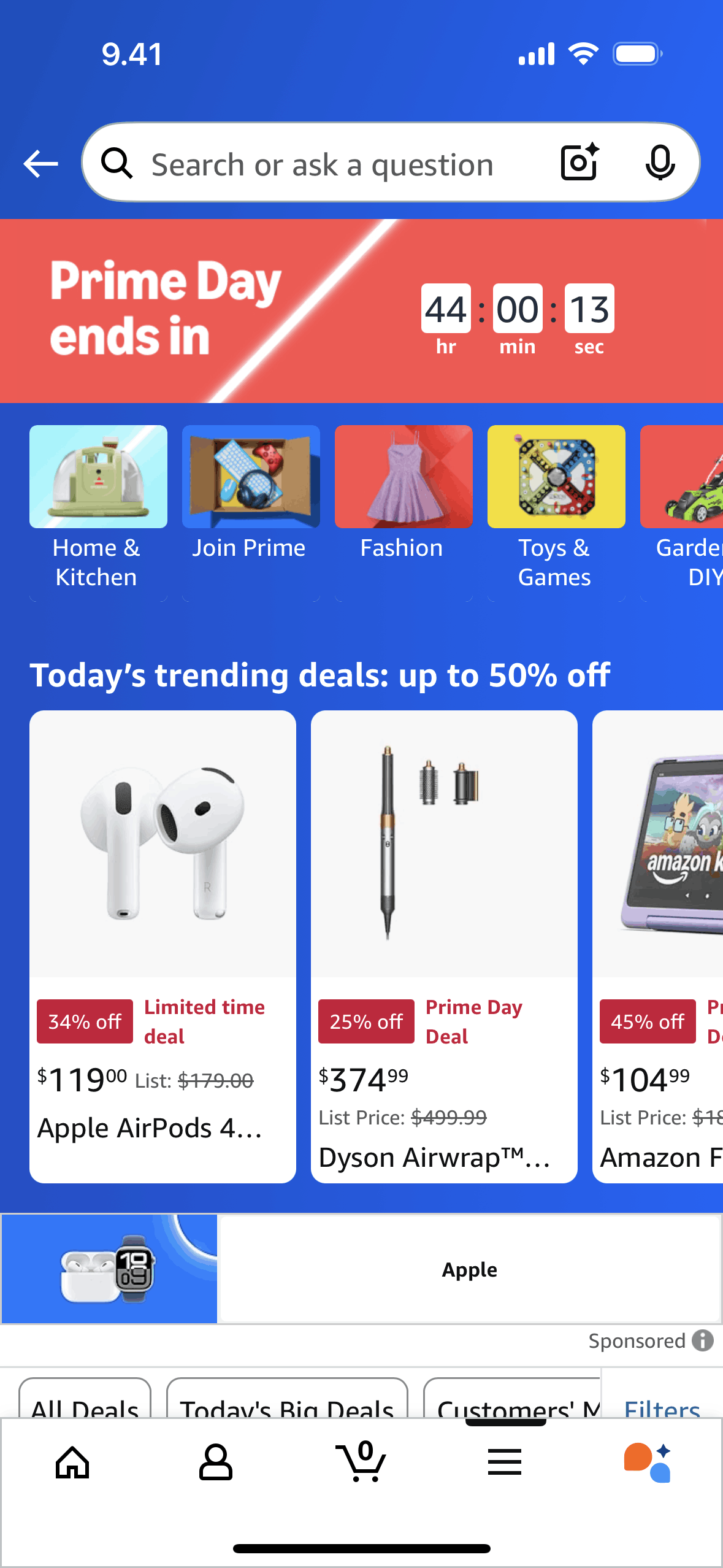 Prime day deals on Amazon Shopping (ios) screen 2