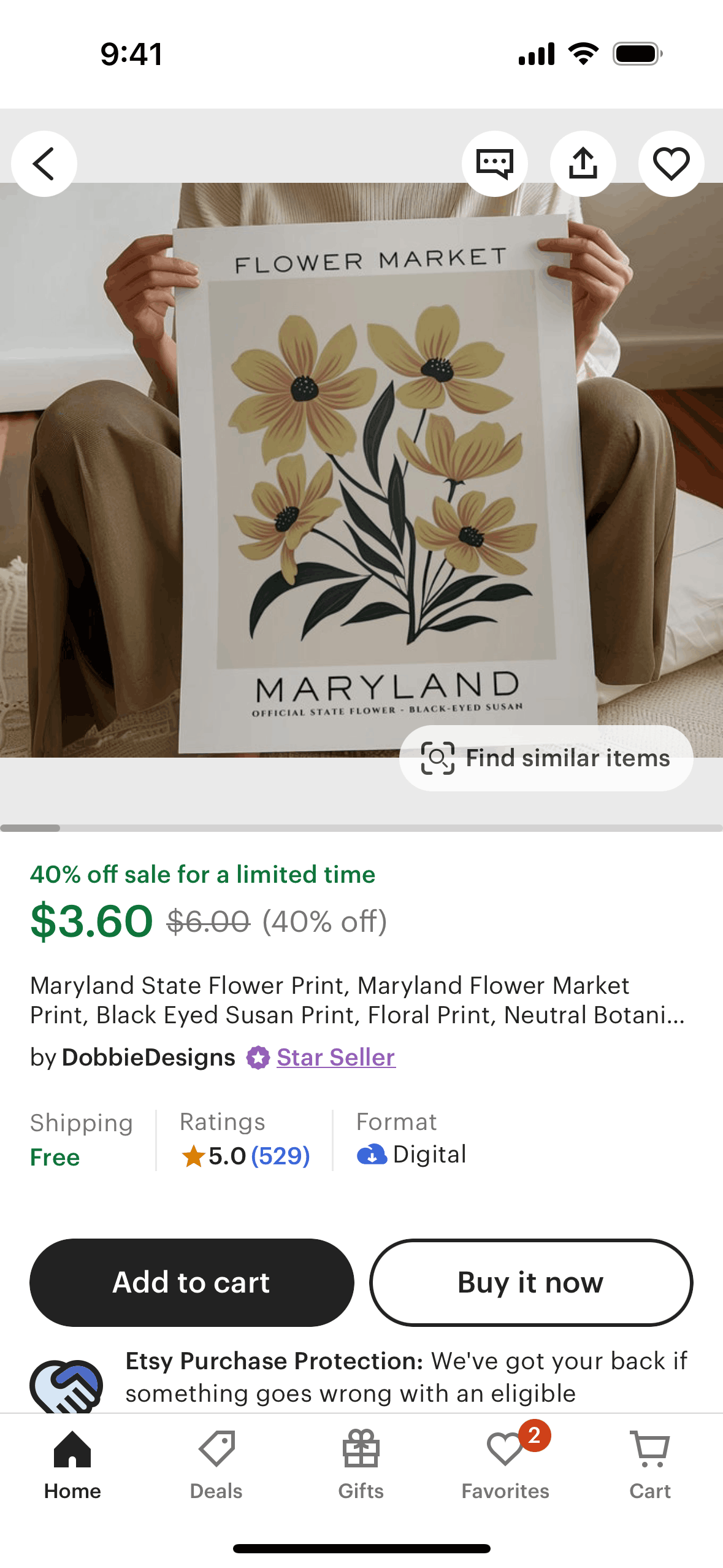 Product detail on Etsy (ios) screen 2