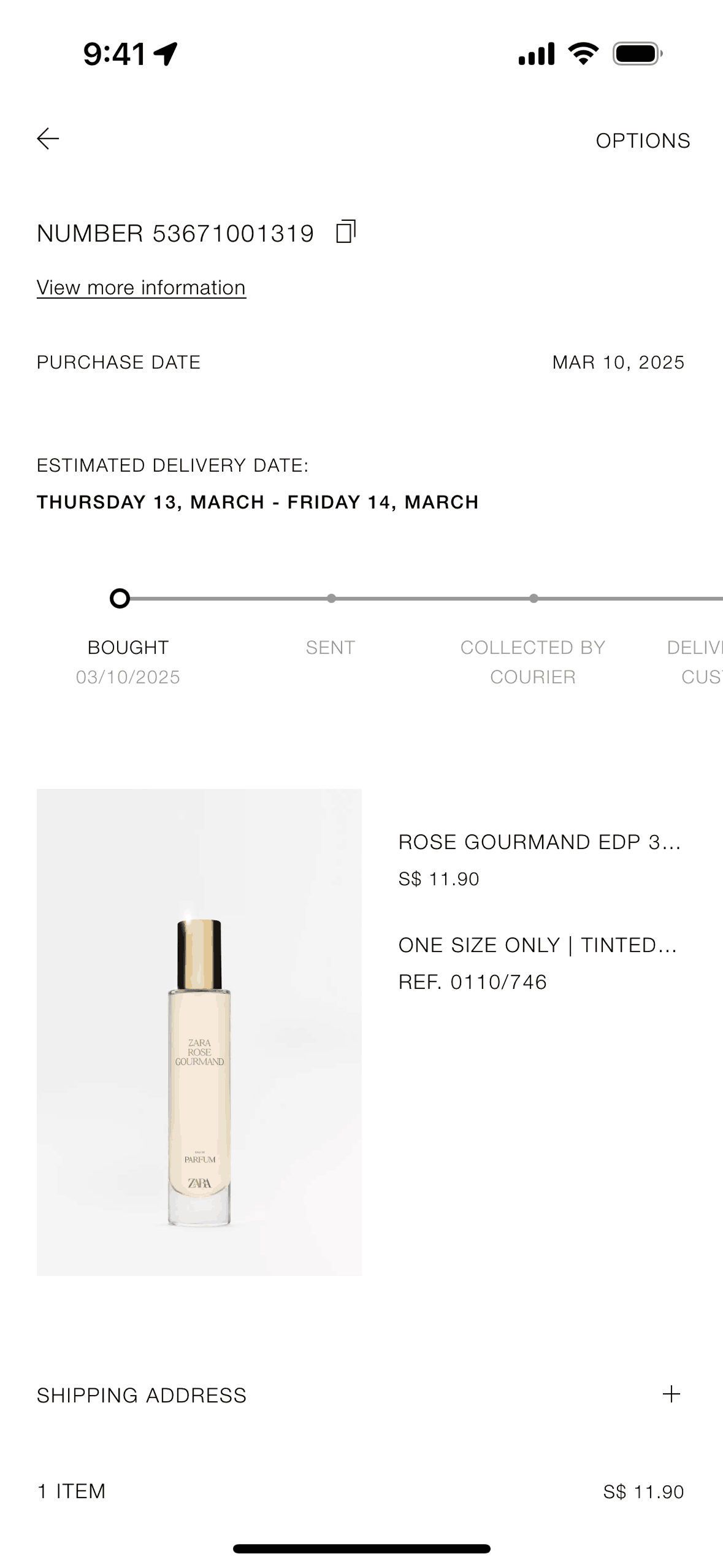 Canceling an order on ZARA (ios) screen 2