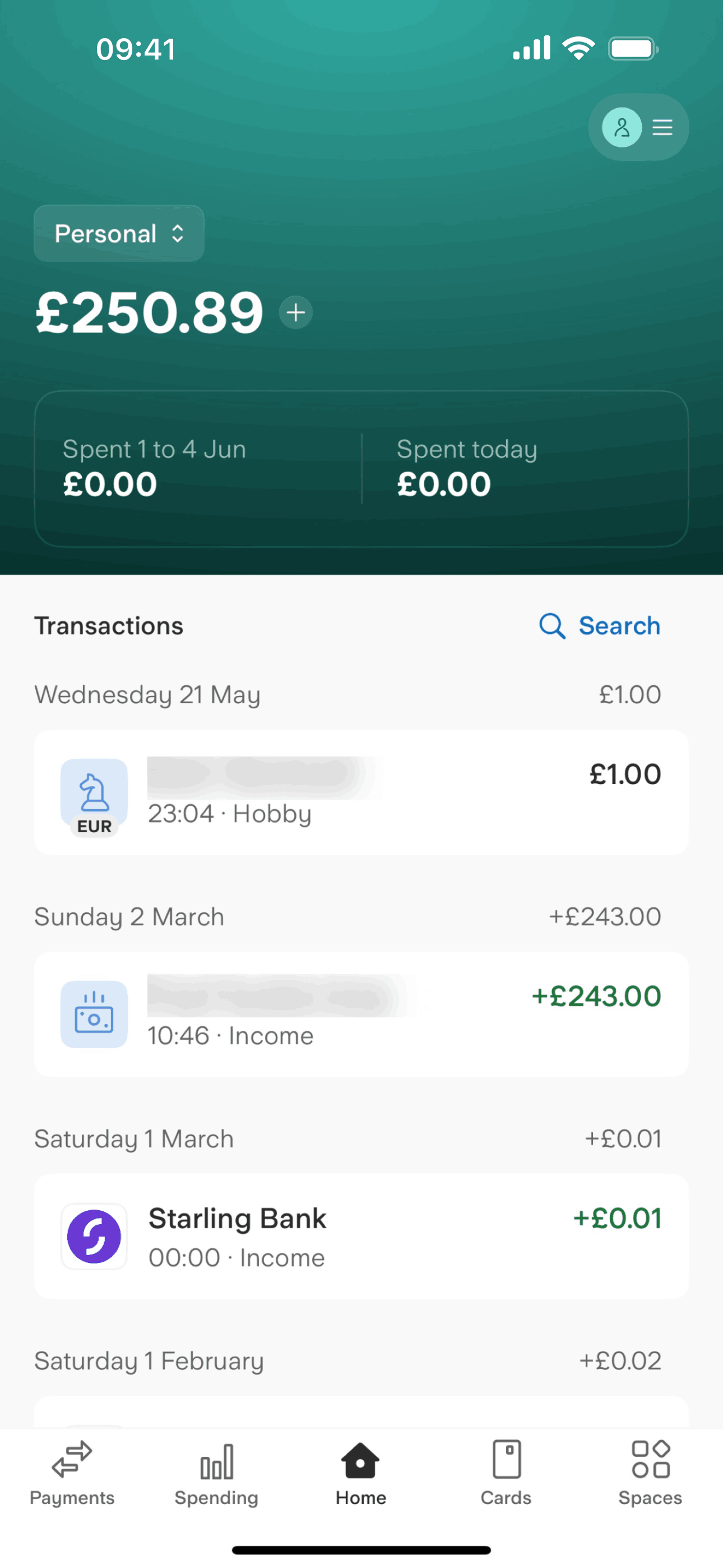 Starling Bank iOS Finance interface screenshot 2