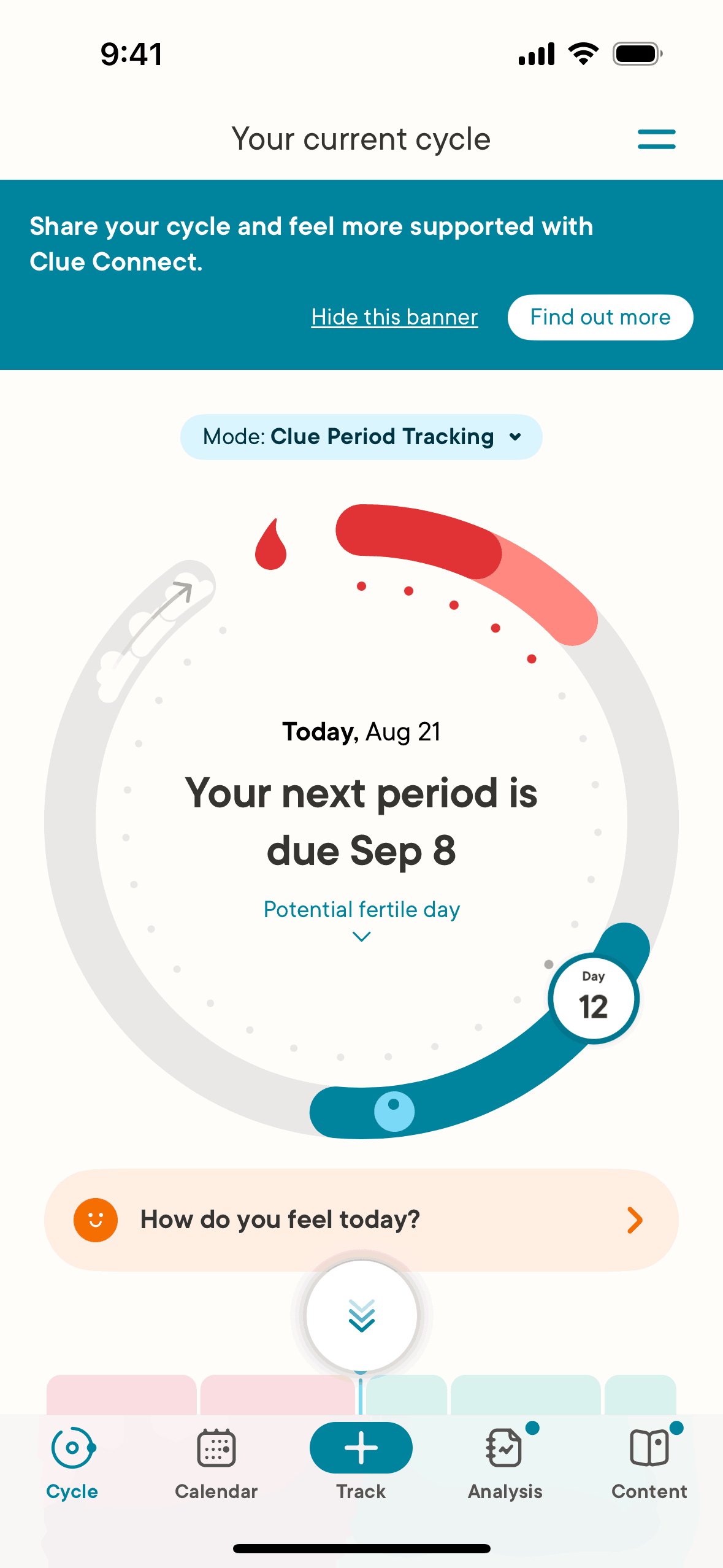 Clue iOS Health & Fitness interface screenshot 1