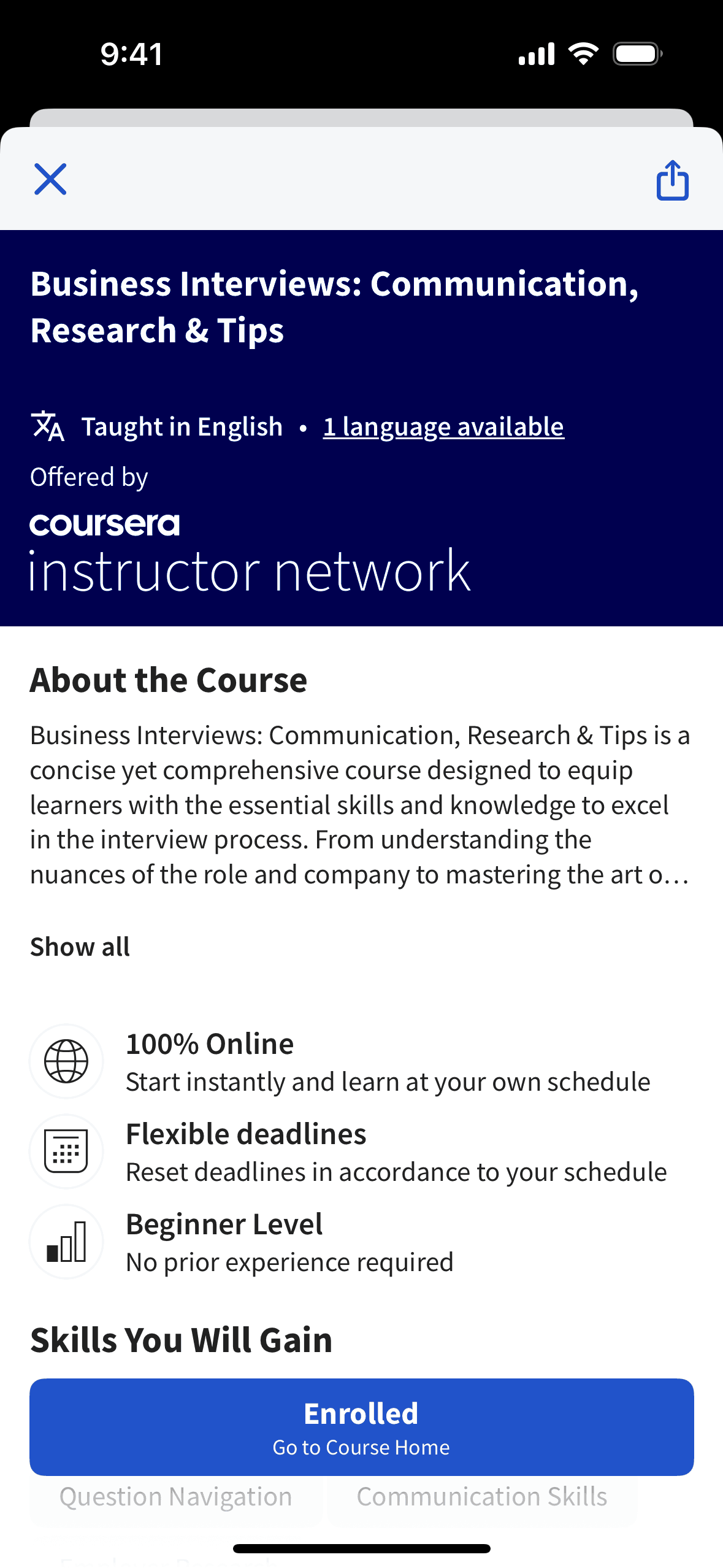 Coursera iOS Education interface screenshot 6