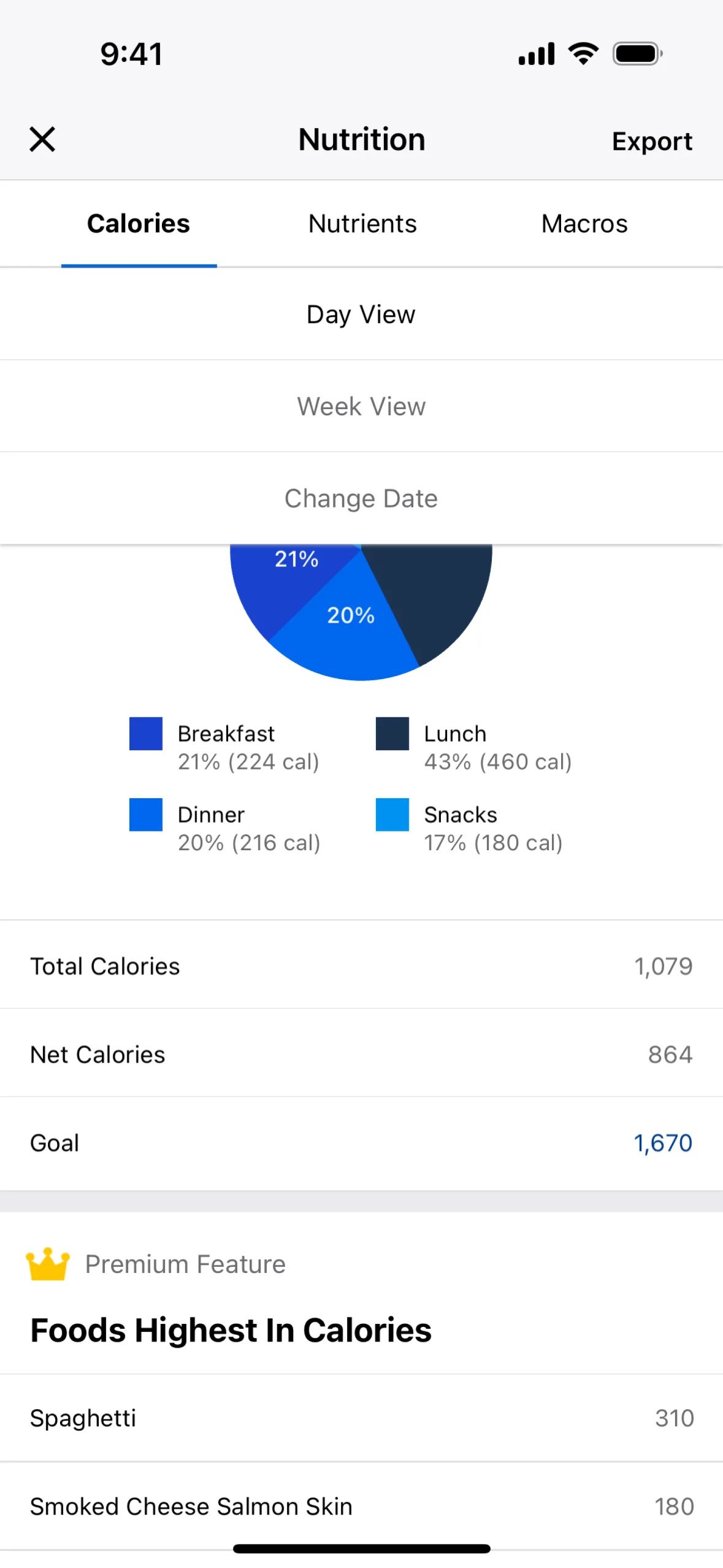 Changing time range view on MyFitnessPal (ios) screen 2