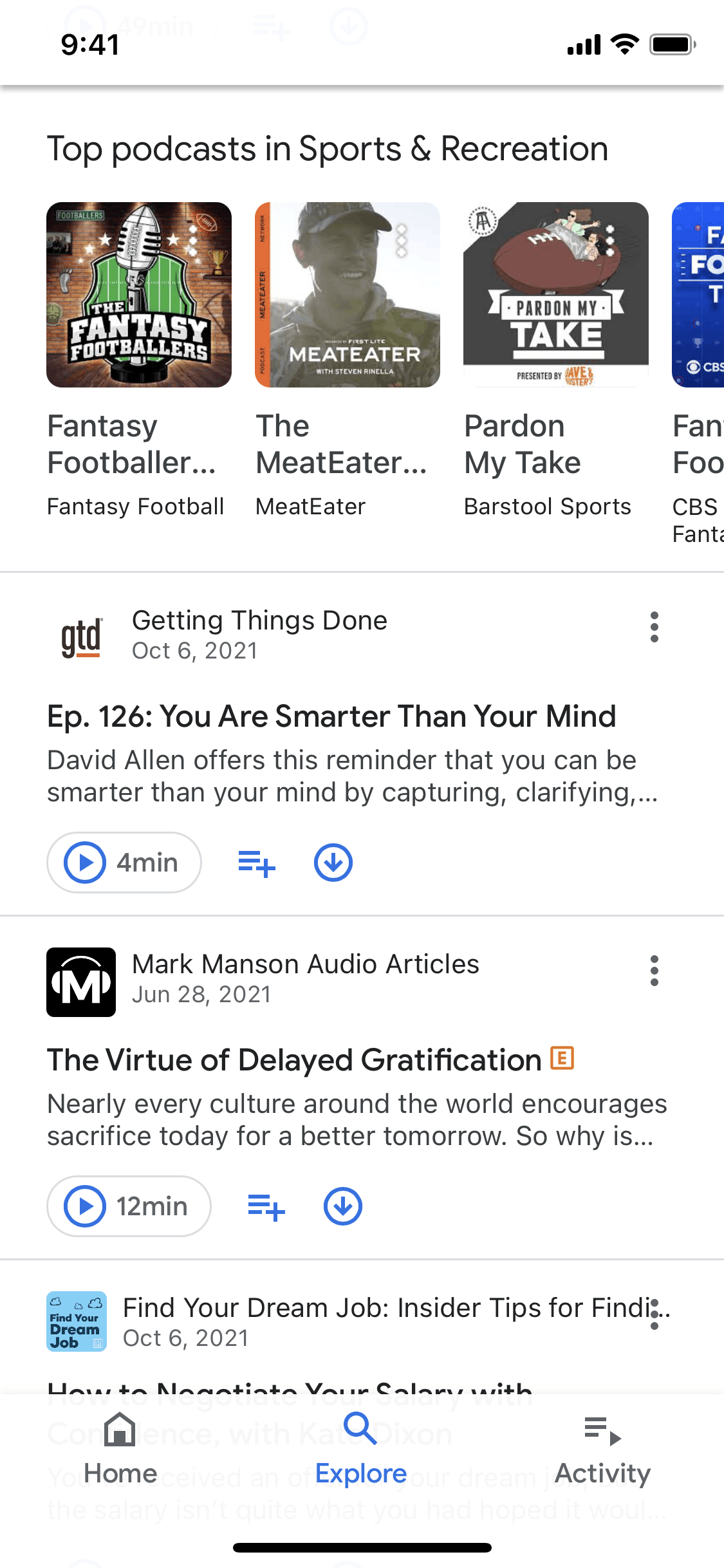 Google Podcasts iOS Entertainment interface screenshot 2