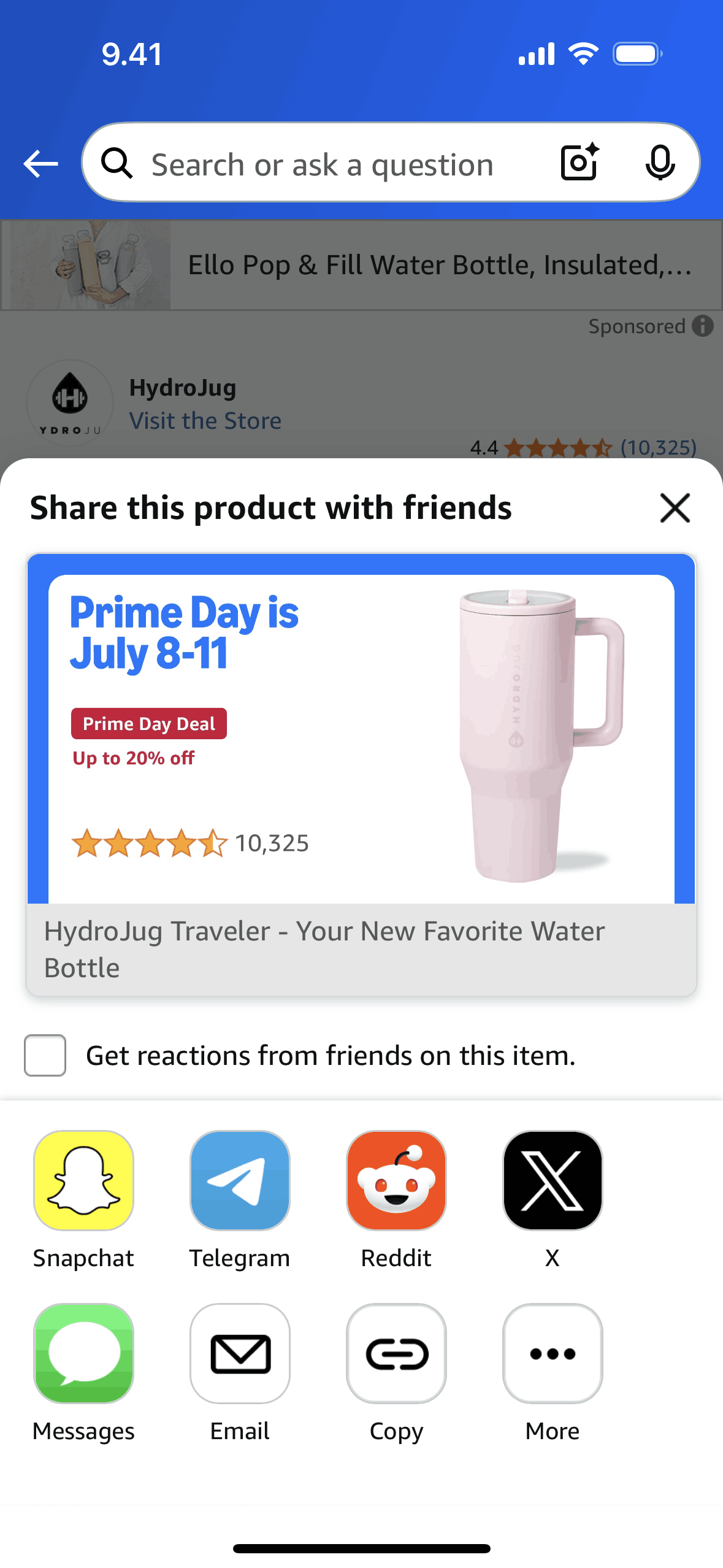 Copying a link on Amazon Shopping (ios) screen 2