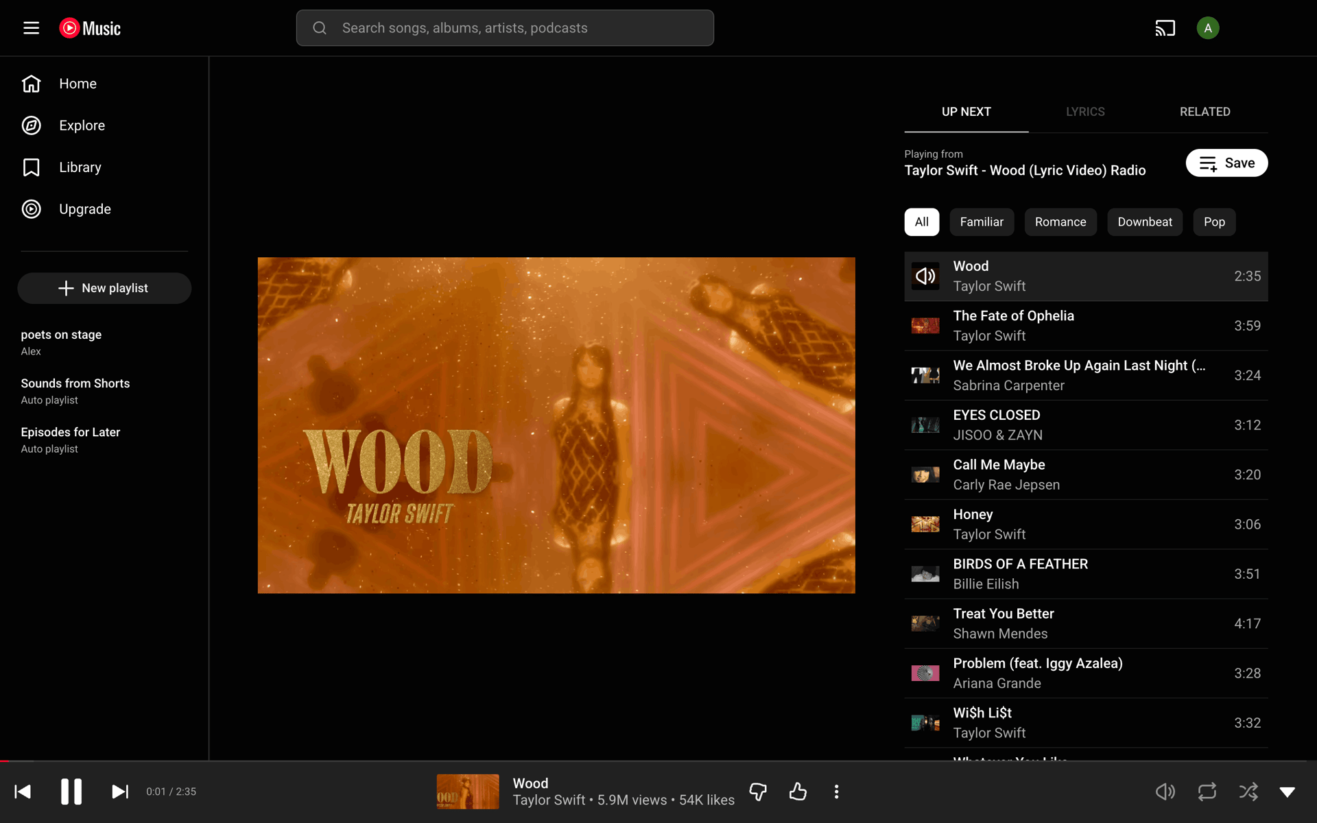 YouTube Music Web Music & Audio interface screenshot 1