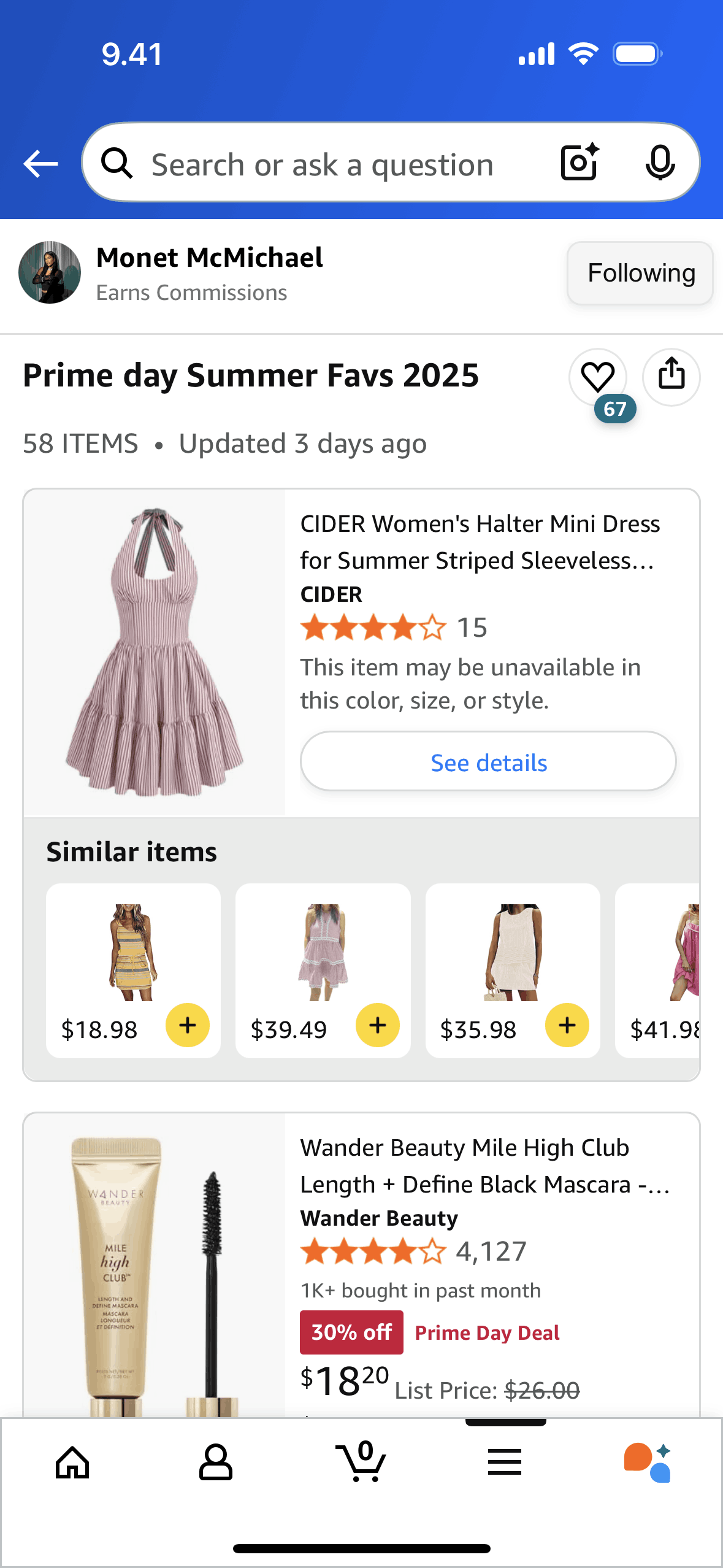 Following a creator on Amazon Shopping (ios) screen 2