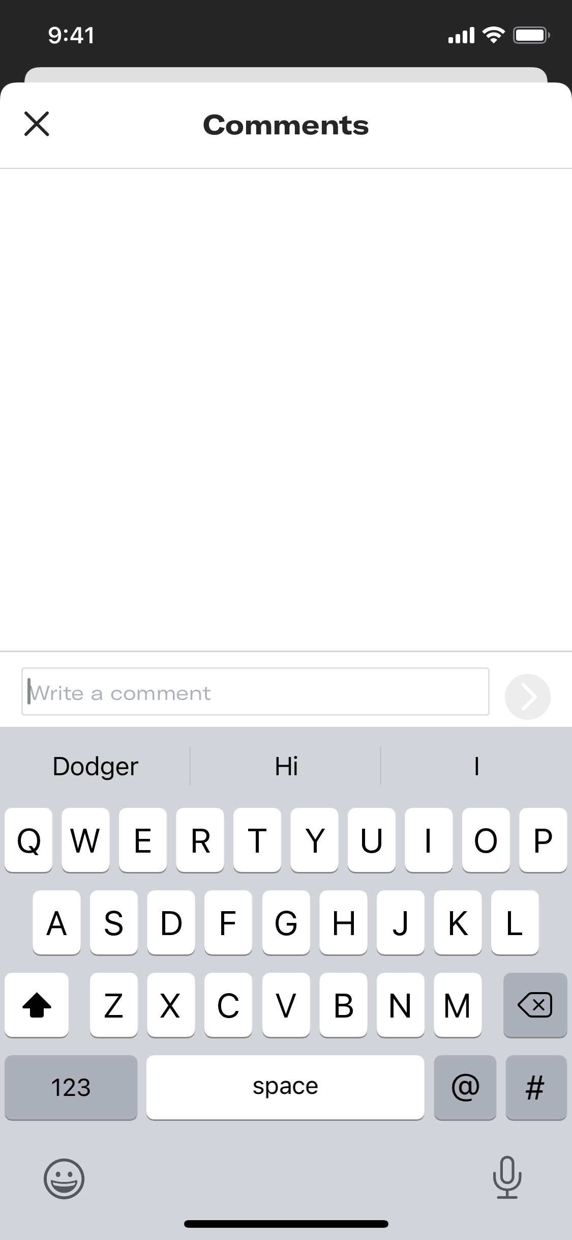 Commenting on a product on Depop (ios) screen 2