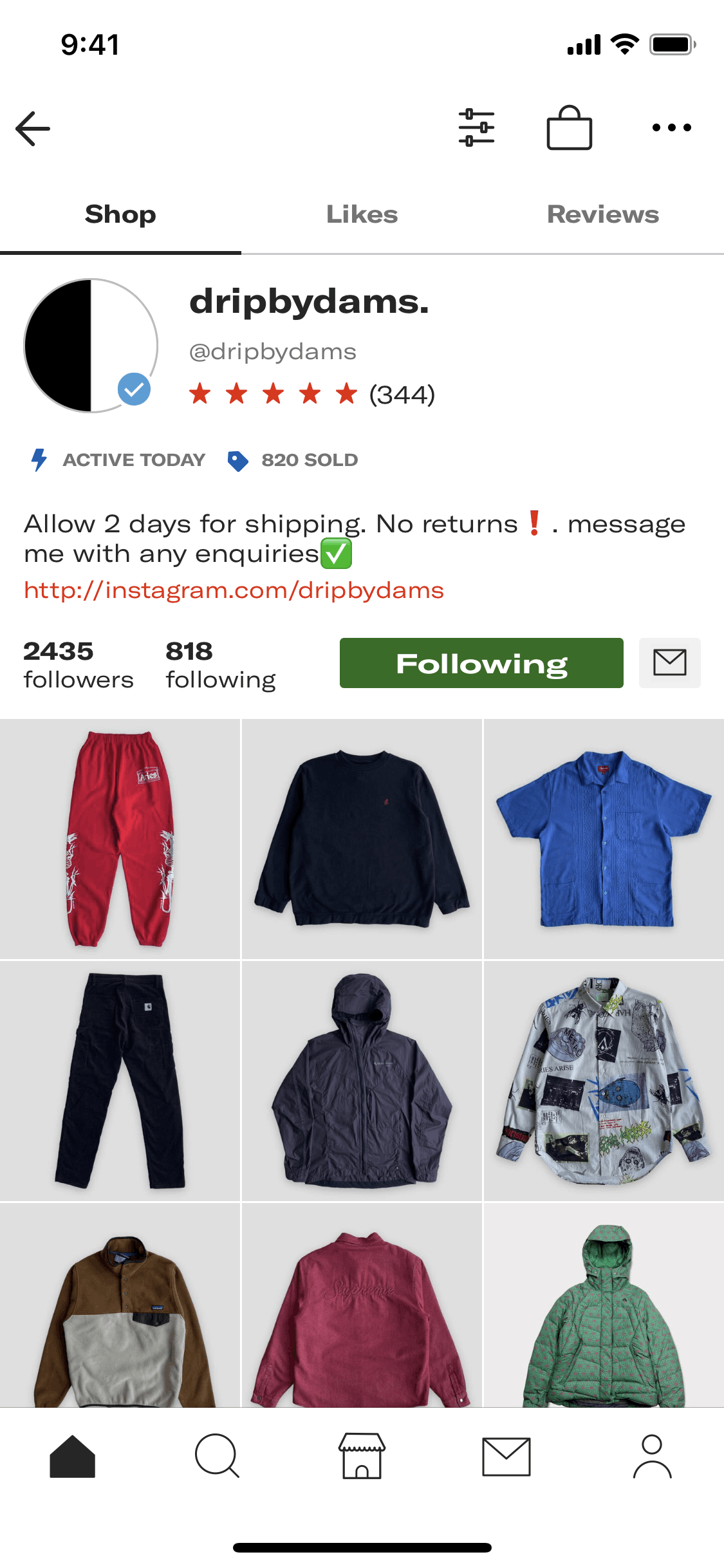 Following a shop on Depop (ios) screen 2