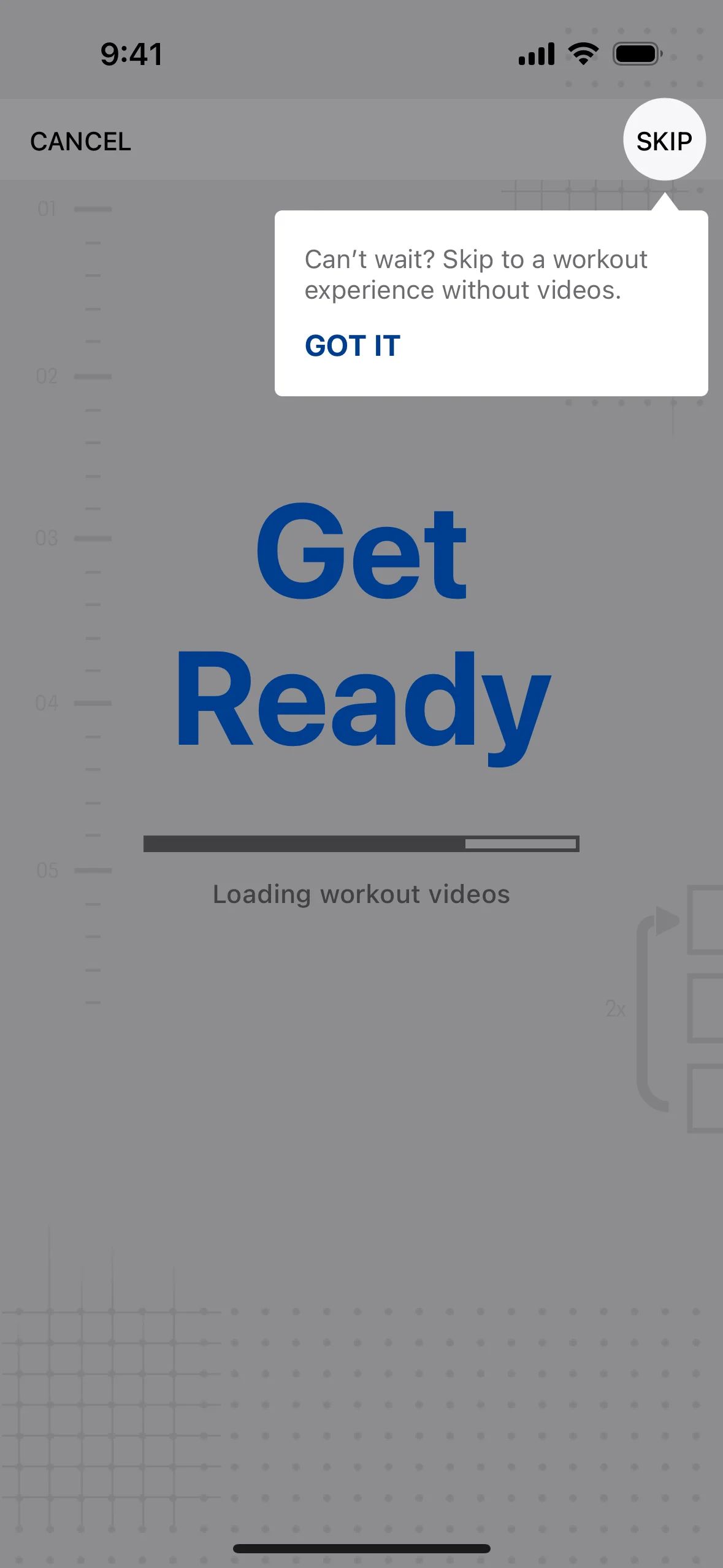 Starting a workout on MyFitnessPal (ios) screen 2