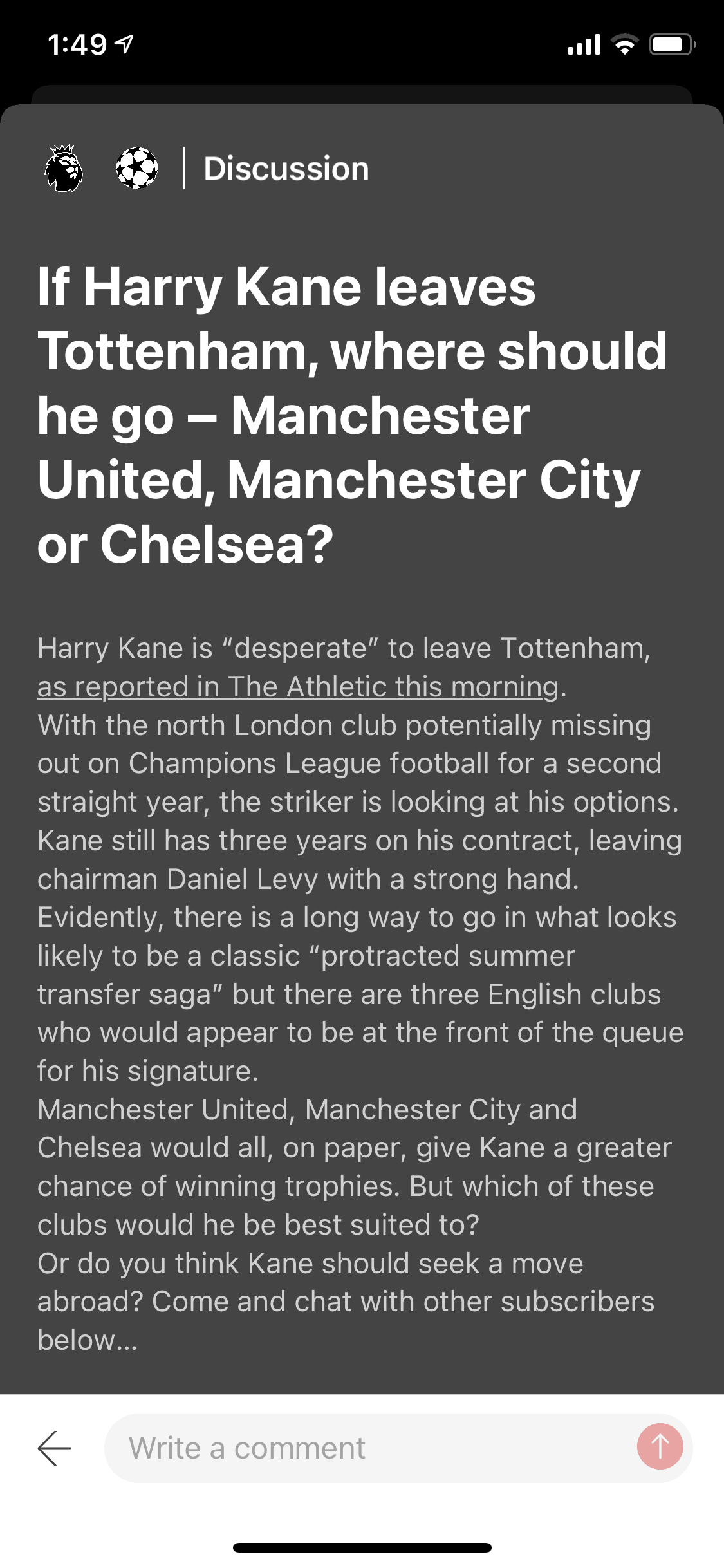 The Athletic iOS Sports interface screenshot 18