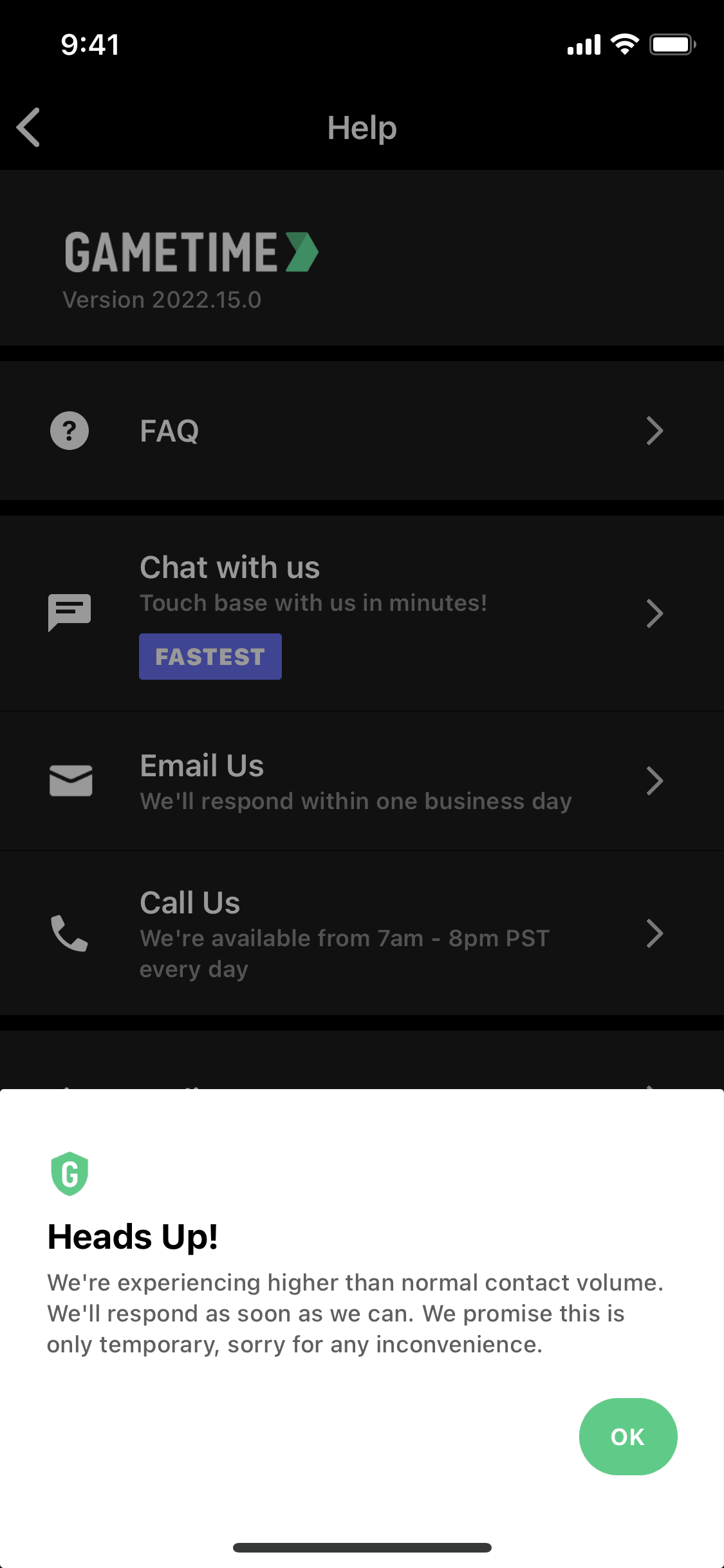 Gametime iOS Entertainment interface screenshot 9