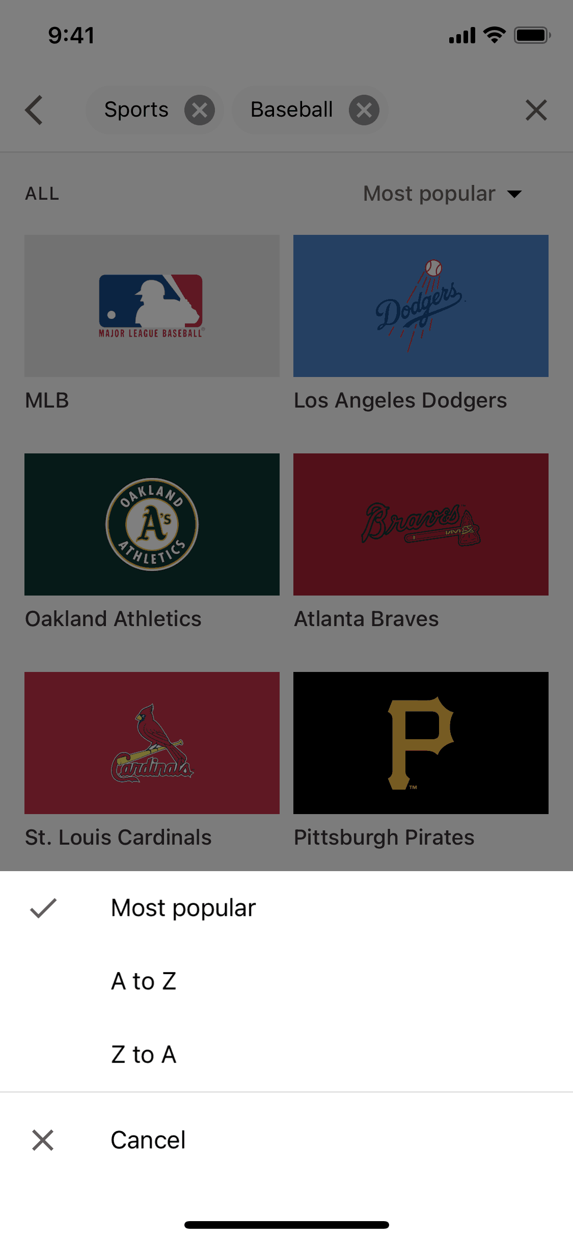 Sorting content on YouTube TV (ios) screen 2