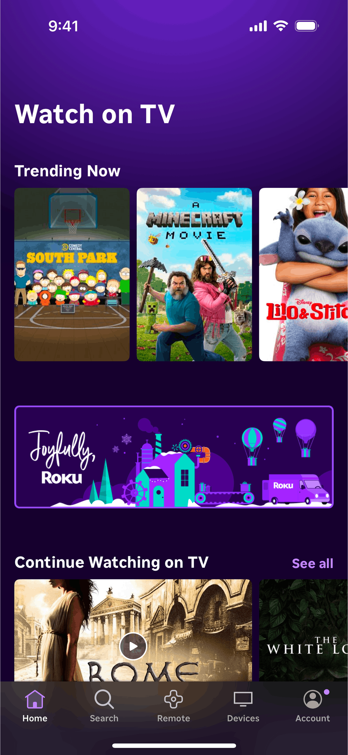 Roku iOS Entertainment interface screenshot 1