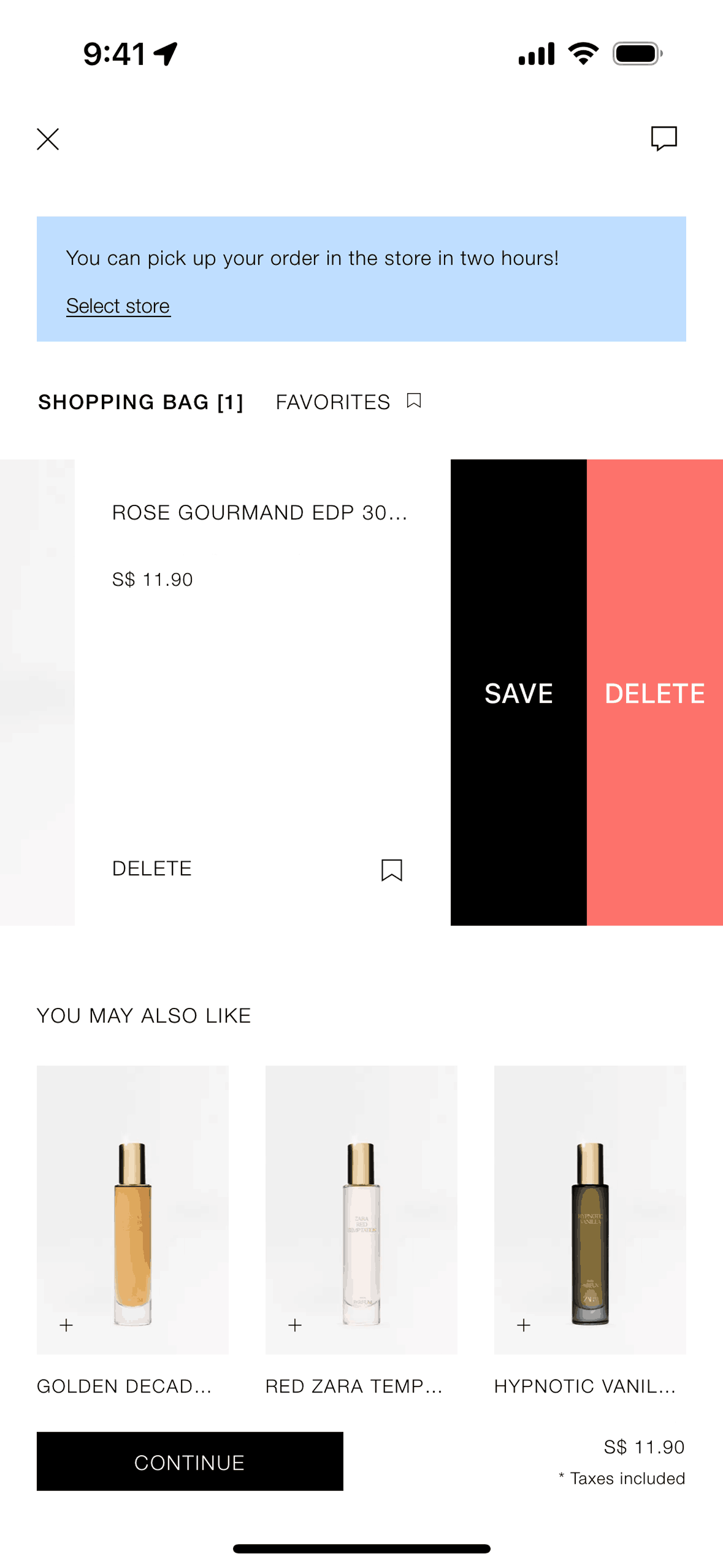 Deleting an item from cart on ZARA (ios) screen 2