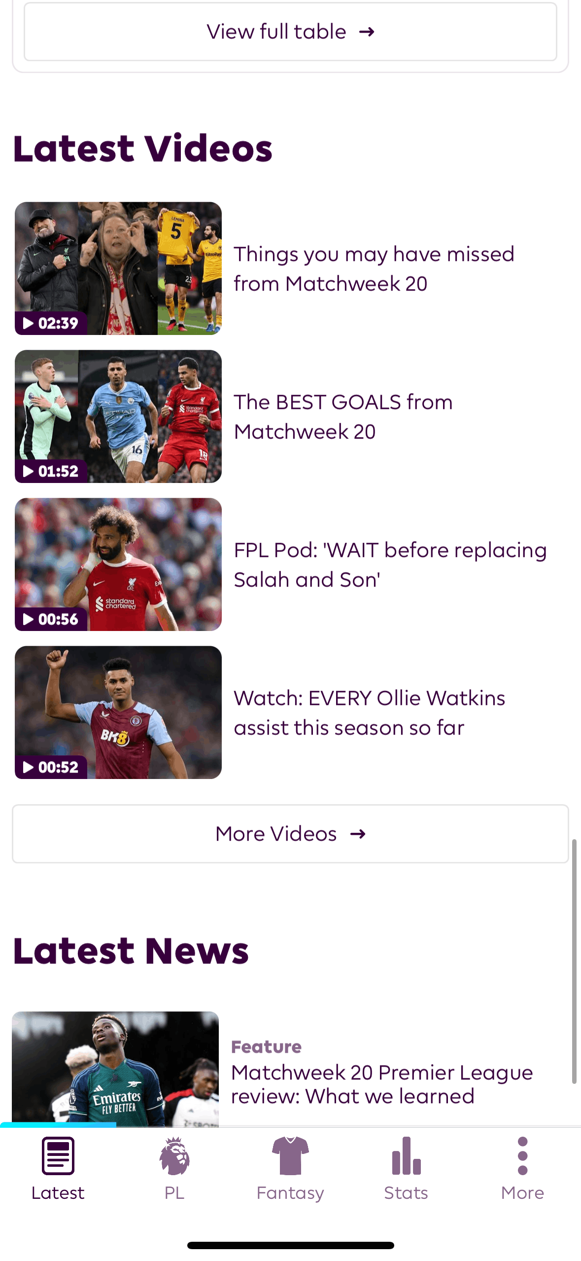 Premier League iOS Sports interface screenshot 3