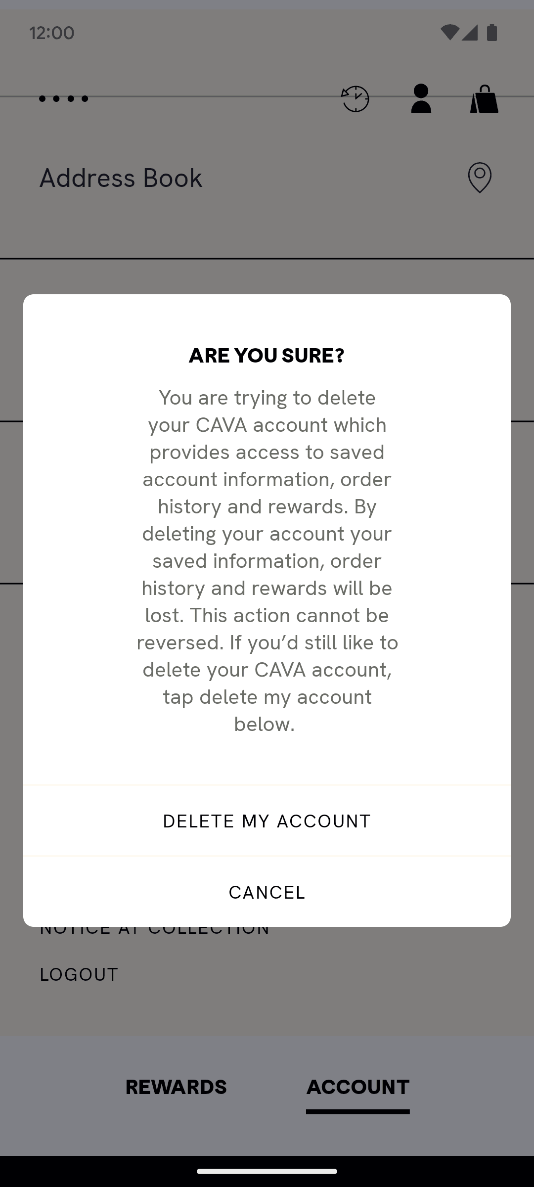 CAVA Android Food & Drink interface screenshot 6