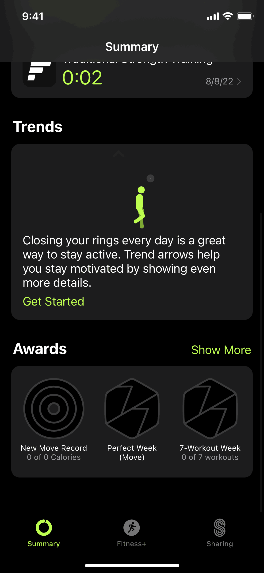 Summary on Apple Fitness (ios) screen 2
