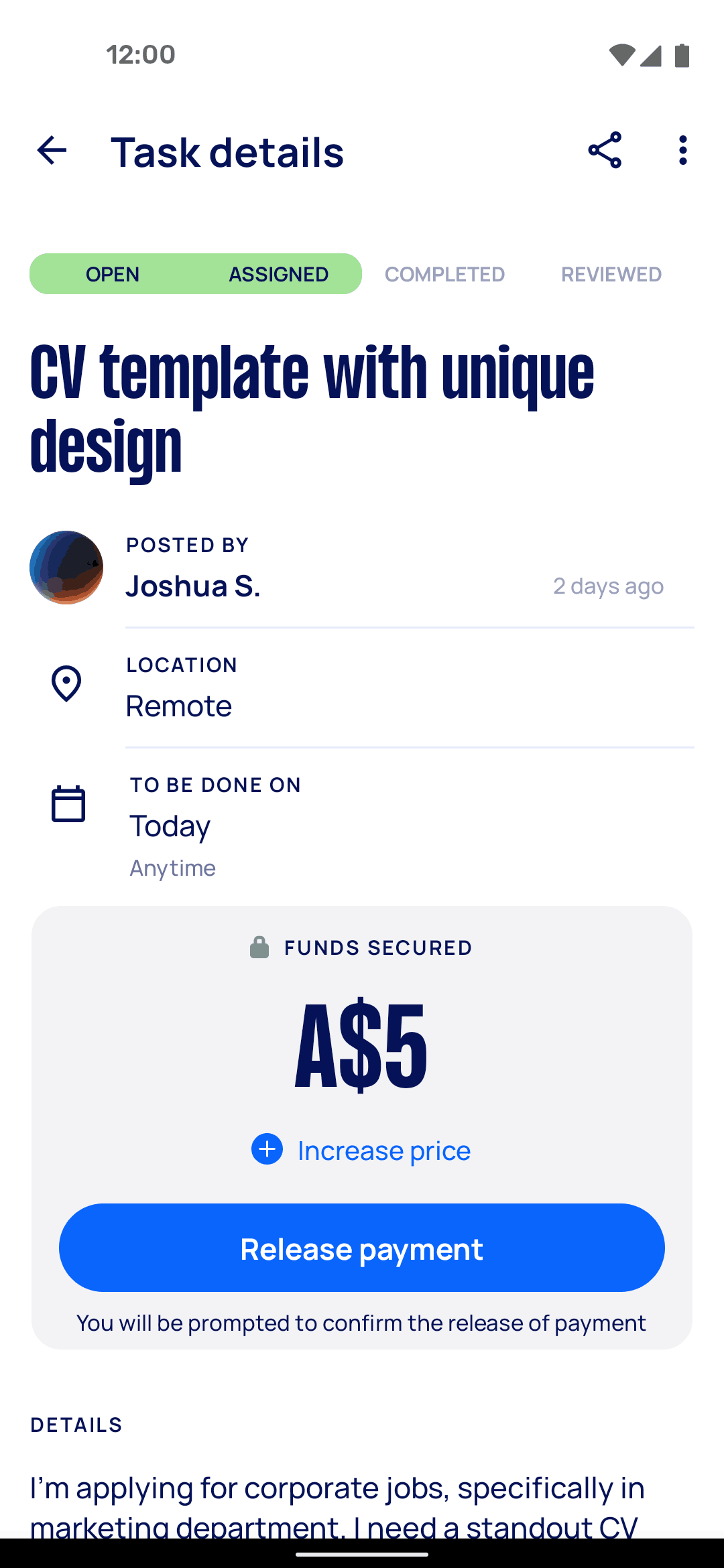 Airtasker Android Business interface screenshot 5