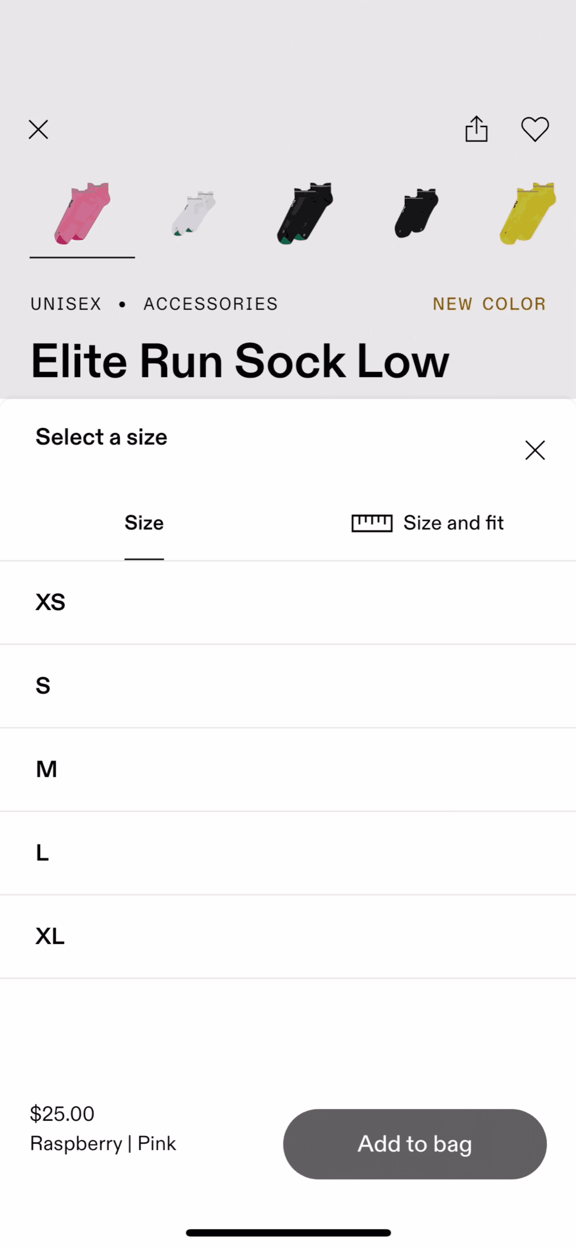 Adding to bag on On (ios) screen 2