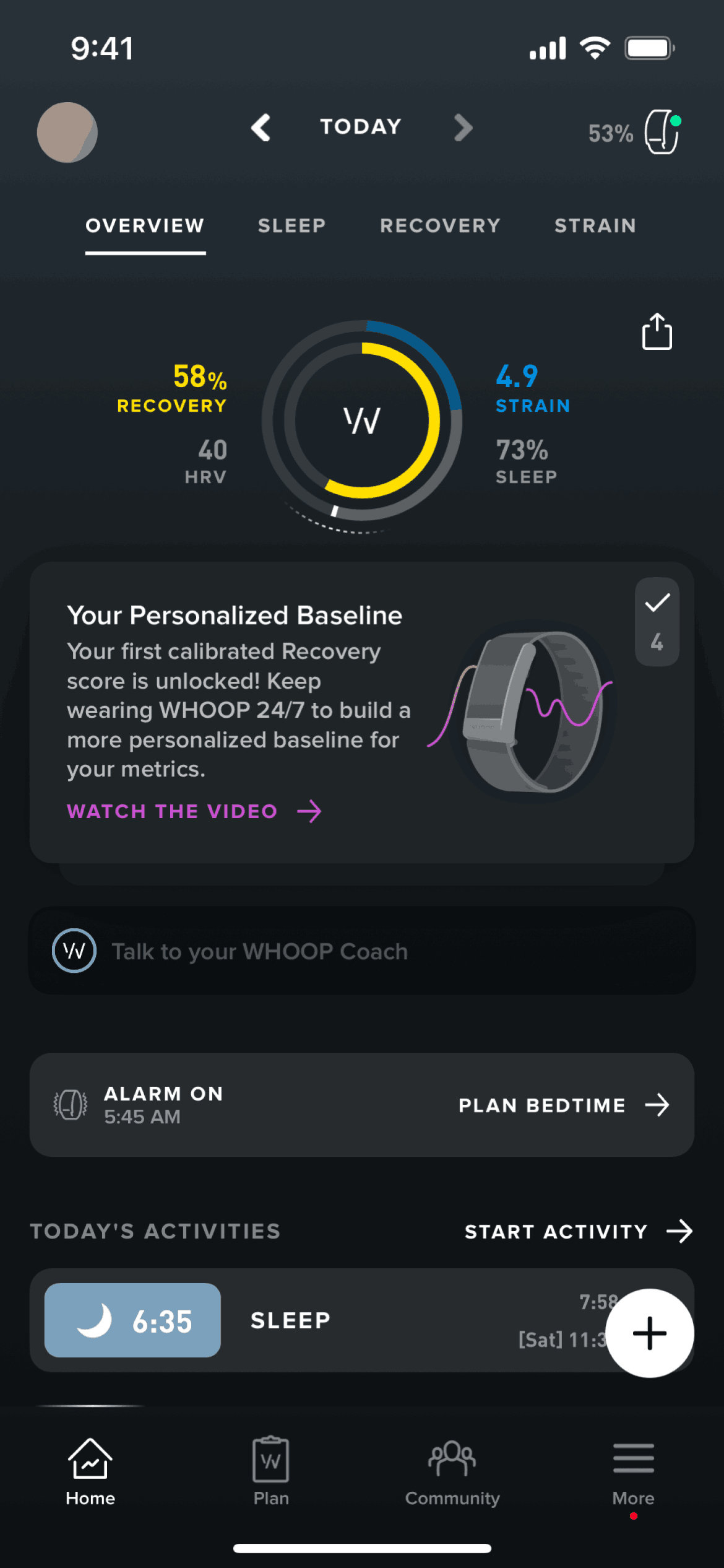 Home  on WHOOP (ios) screen 7