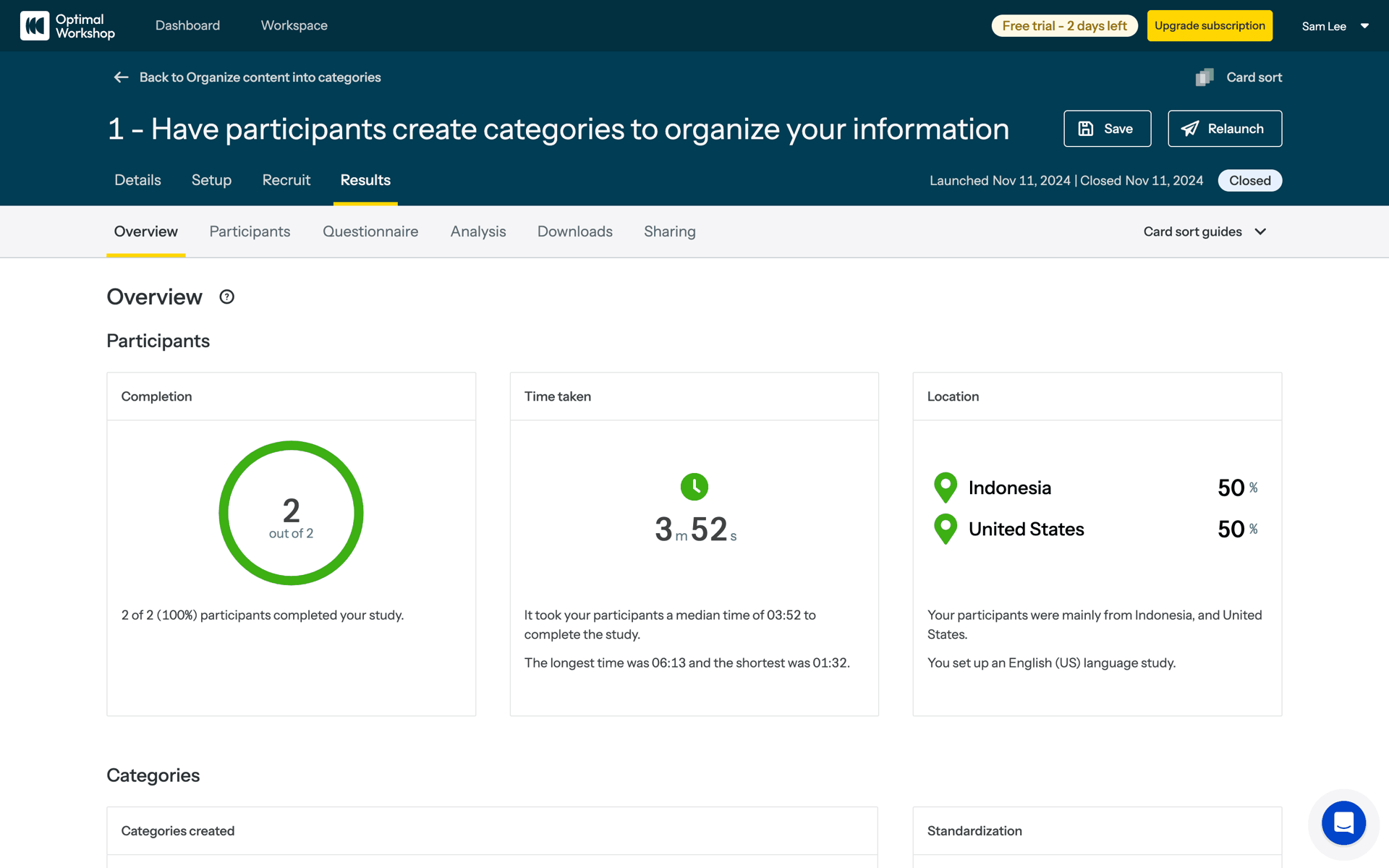 Optimal Workshop Web Business interface screenshot 1