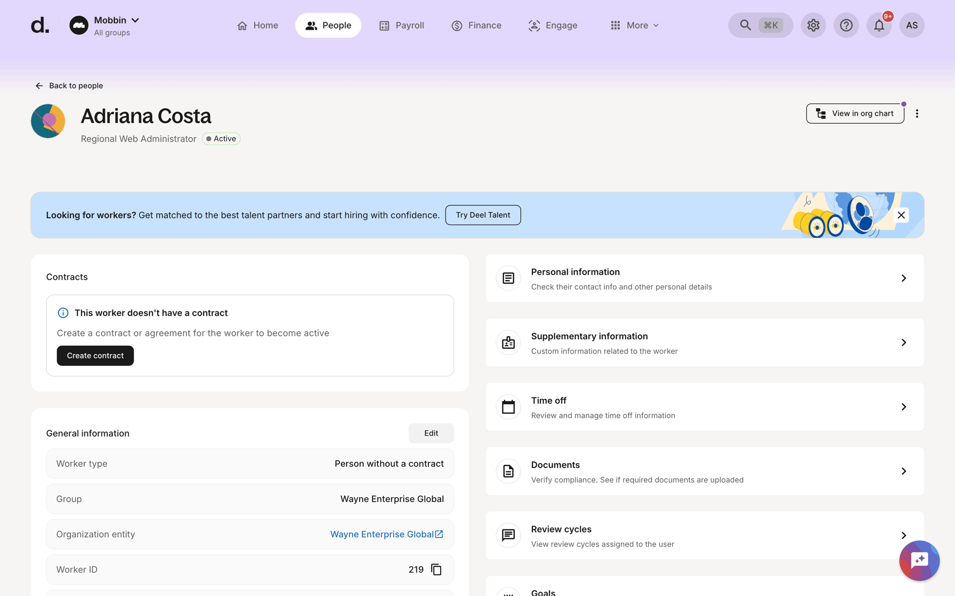 Deel Web Business interface screenshot 22