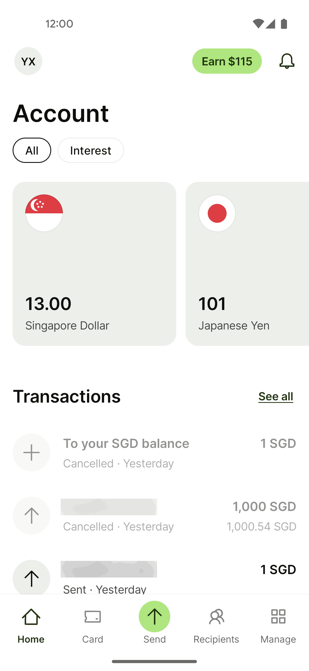 Wise Android UI design screenshot