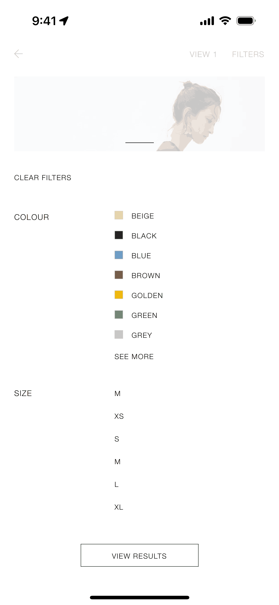 Filtering collection on ZARA (ios) screen 2