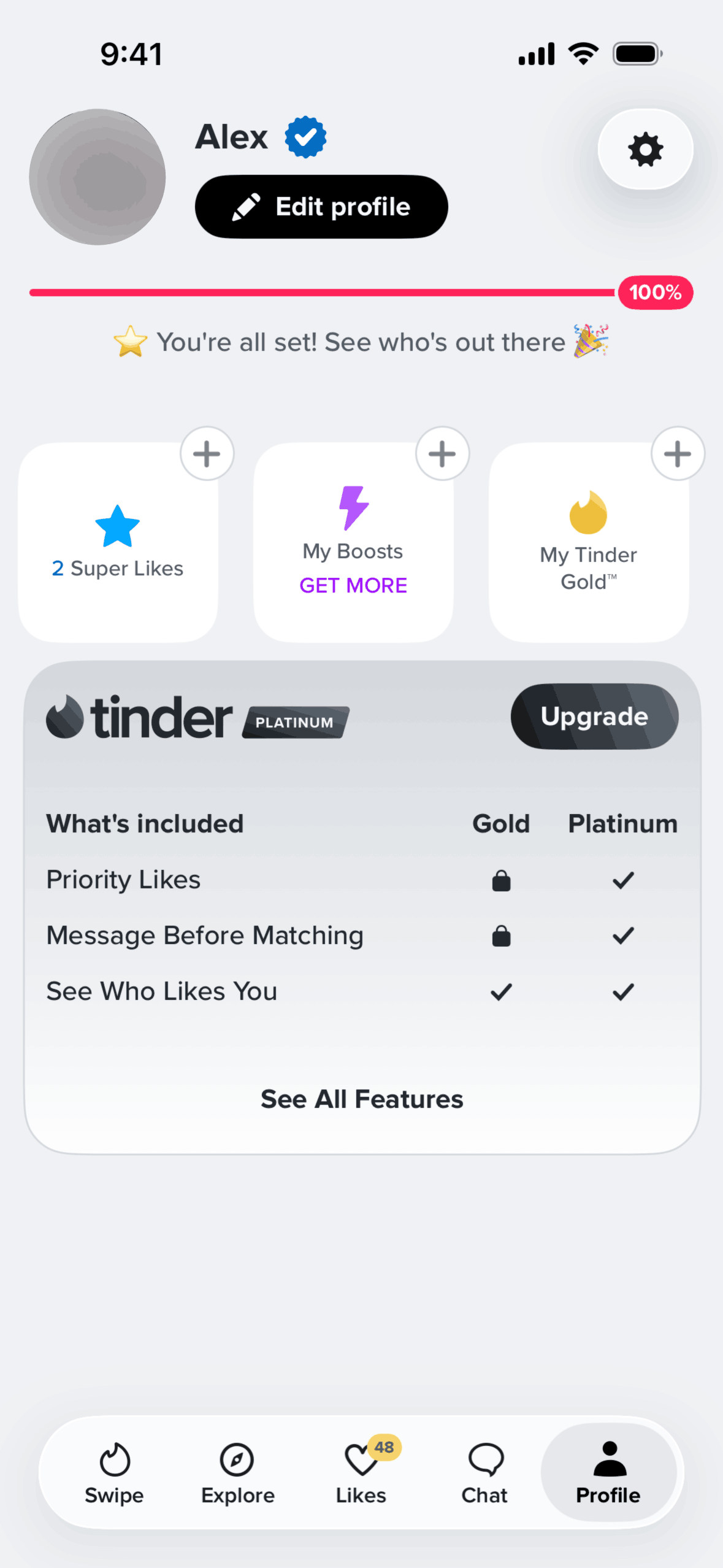 Tinder iOS app screen